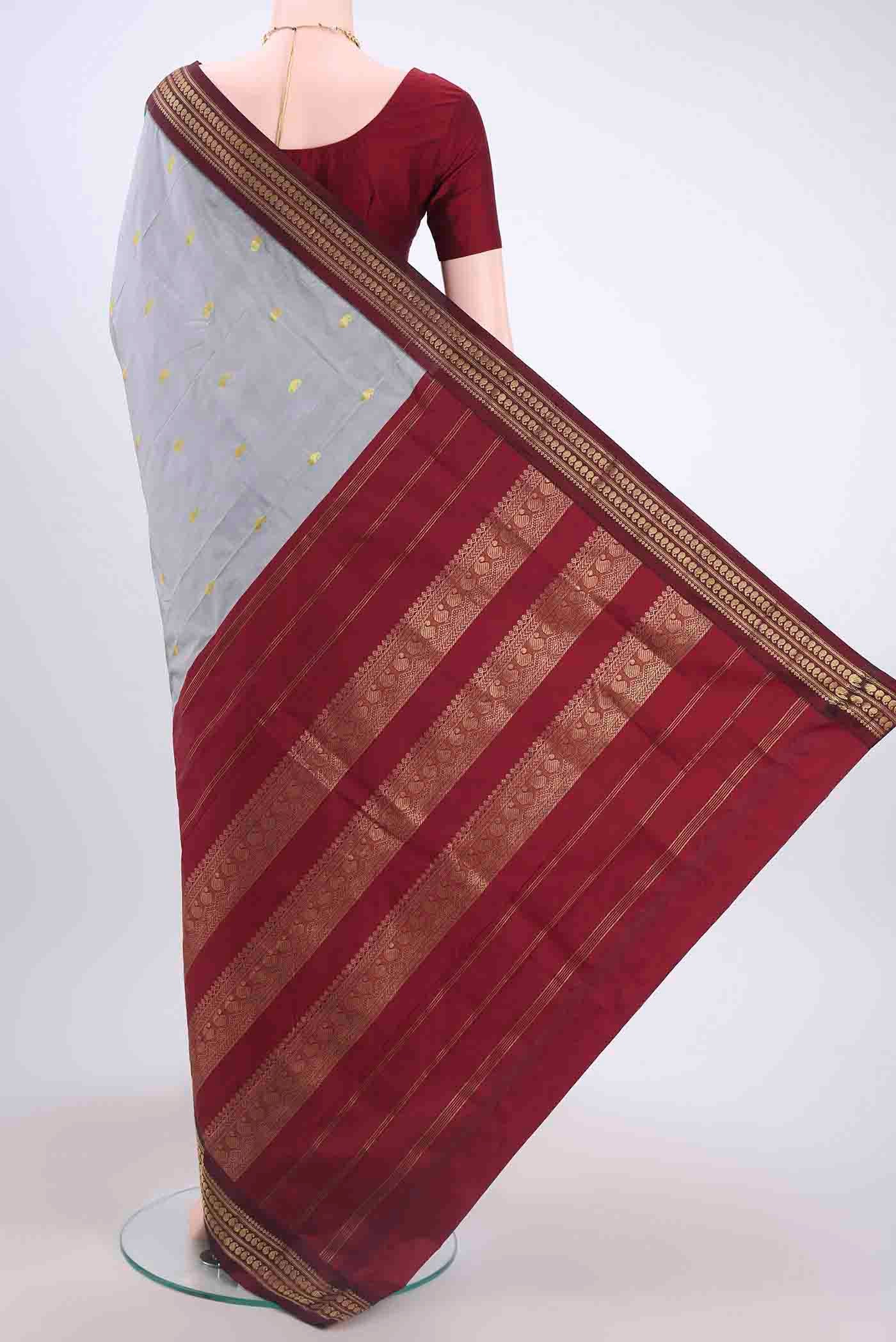 Grey Blended Bangalore Silk Saree - Image 3