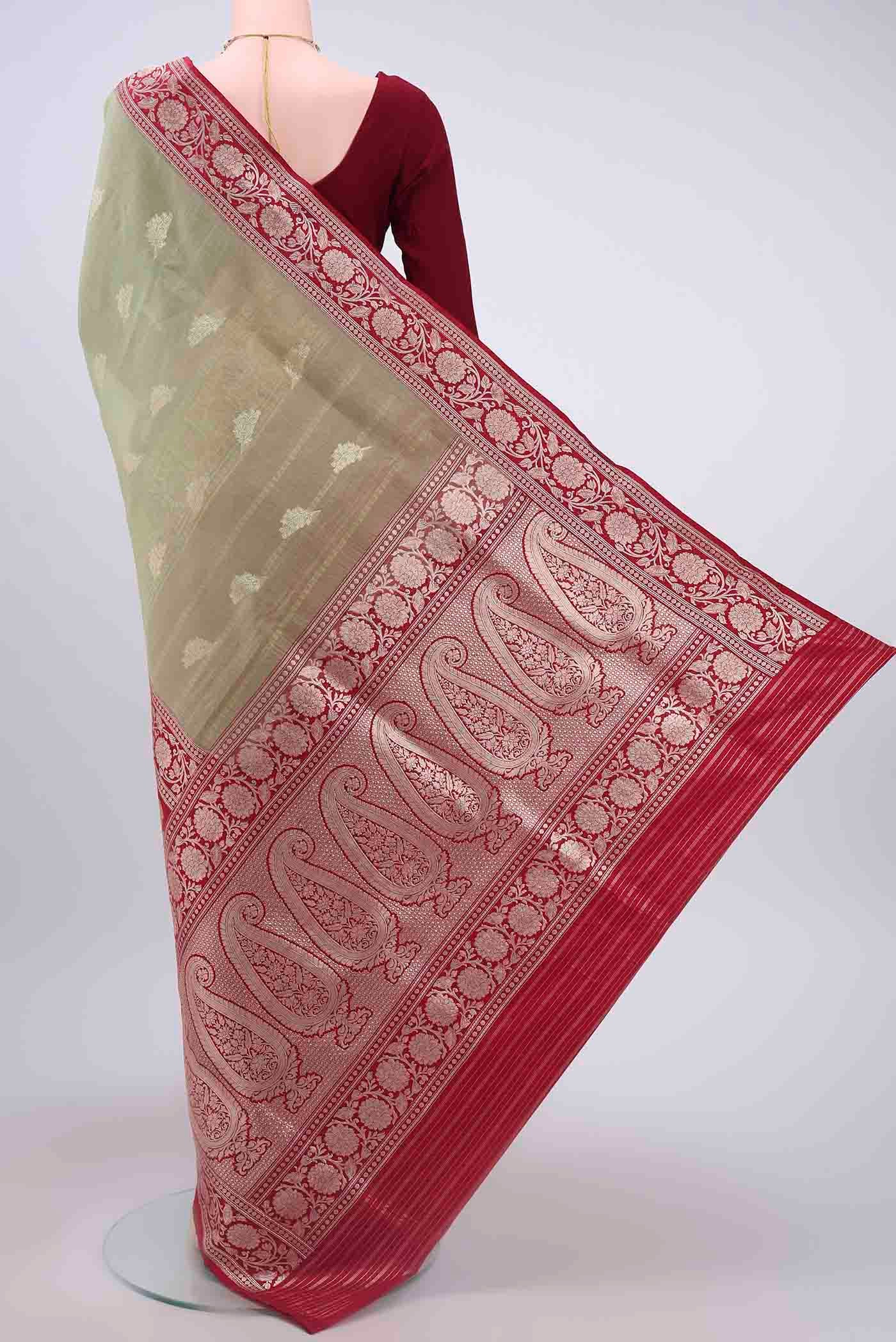 Silver Dual Tone Banarasi Silk Saree - Image 3