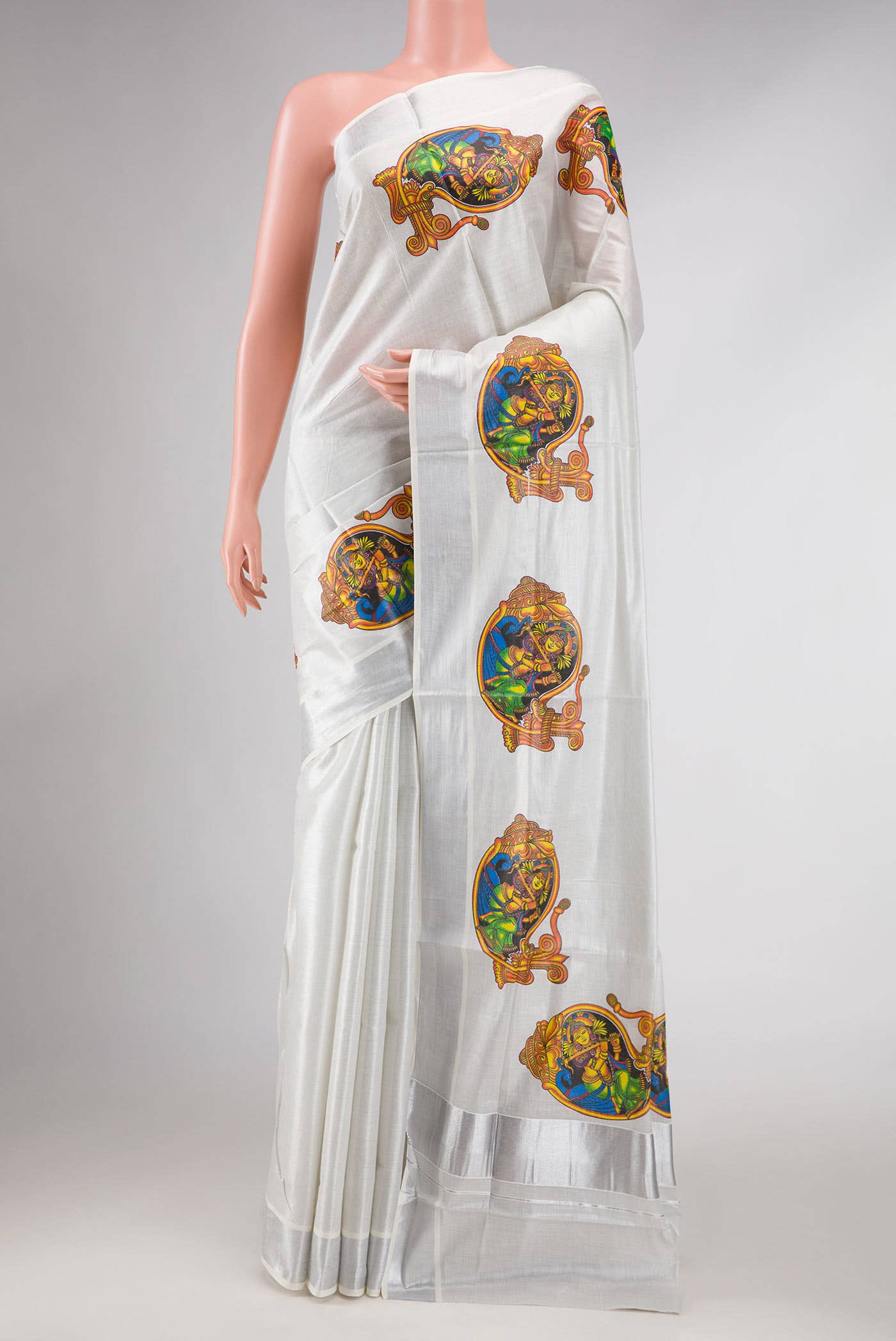 Silver Dual Tone Kerala Cotton Saree