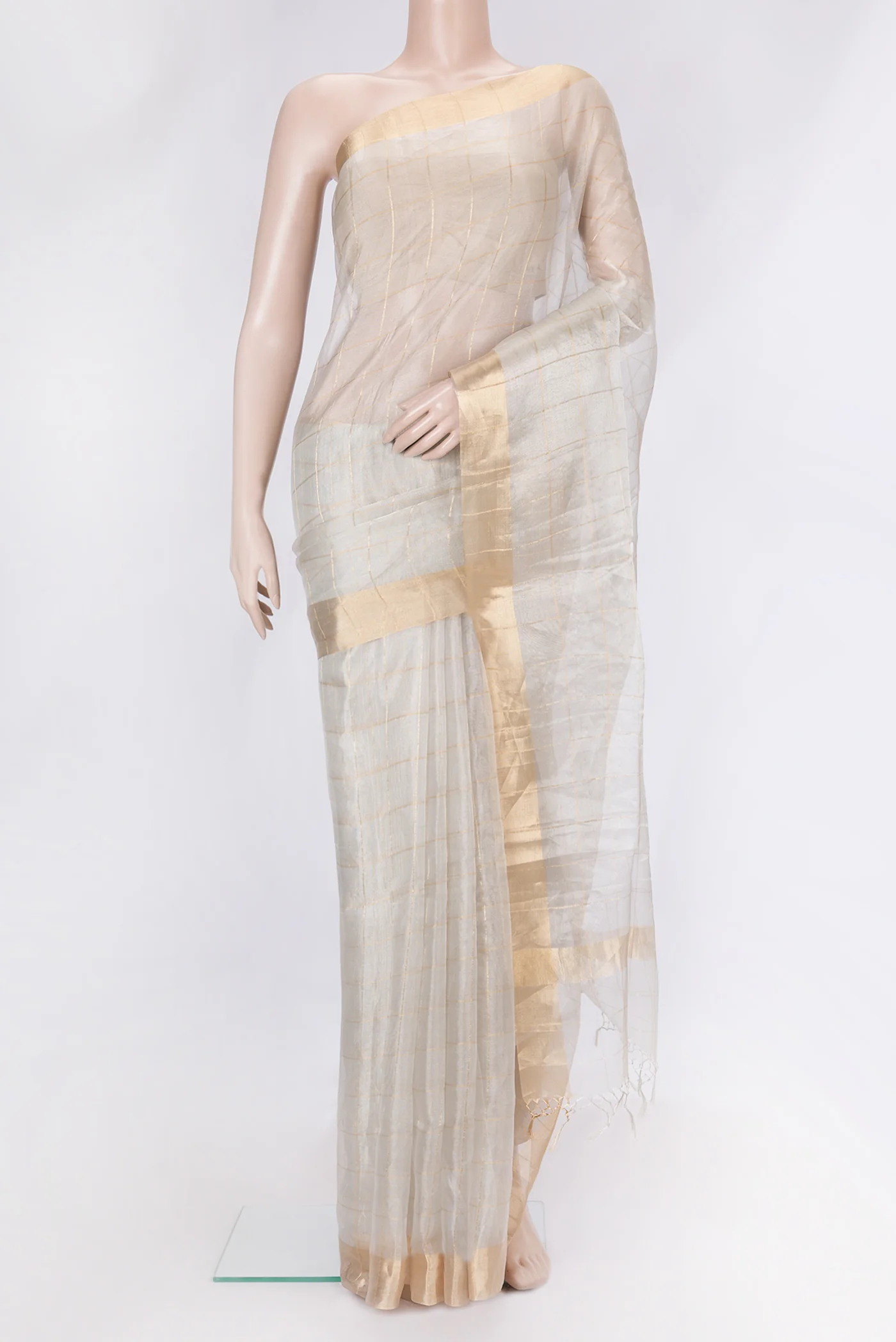 Silver Chanderi Tissue Silk Saree