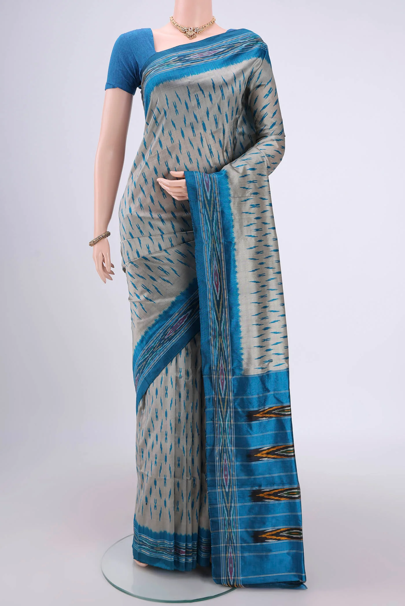 Grey Pochampally Silk Saree