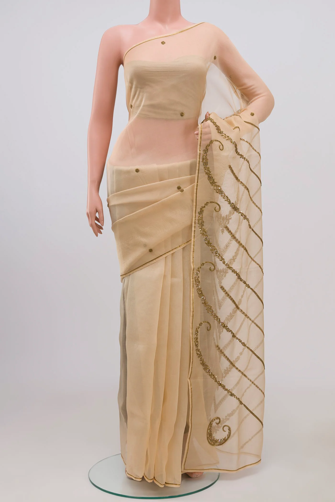 Sitara- Beige Organza Silk Saree - Image 2