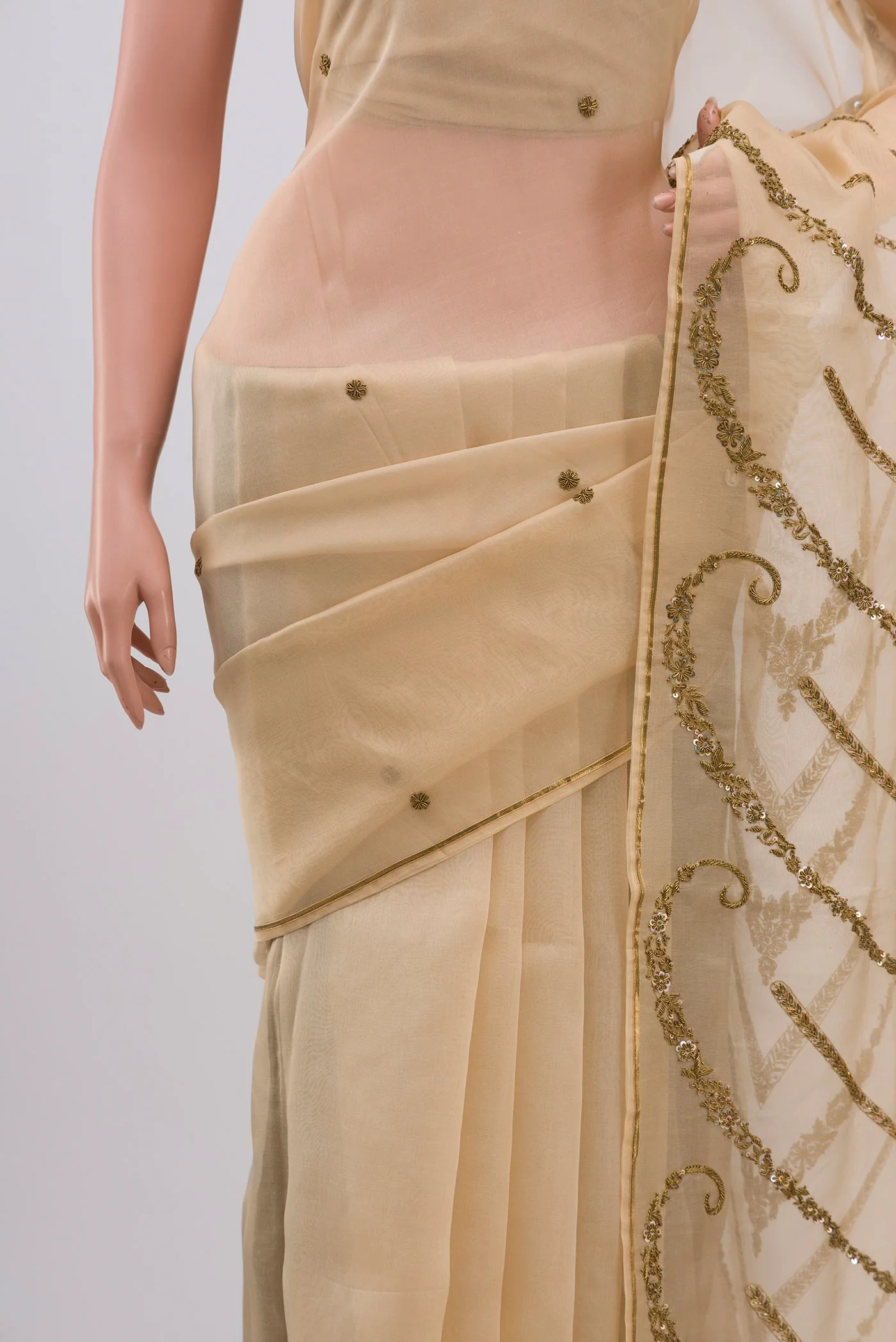 Sitara- Beige Organza Silk Saree - Image 4