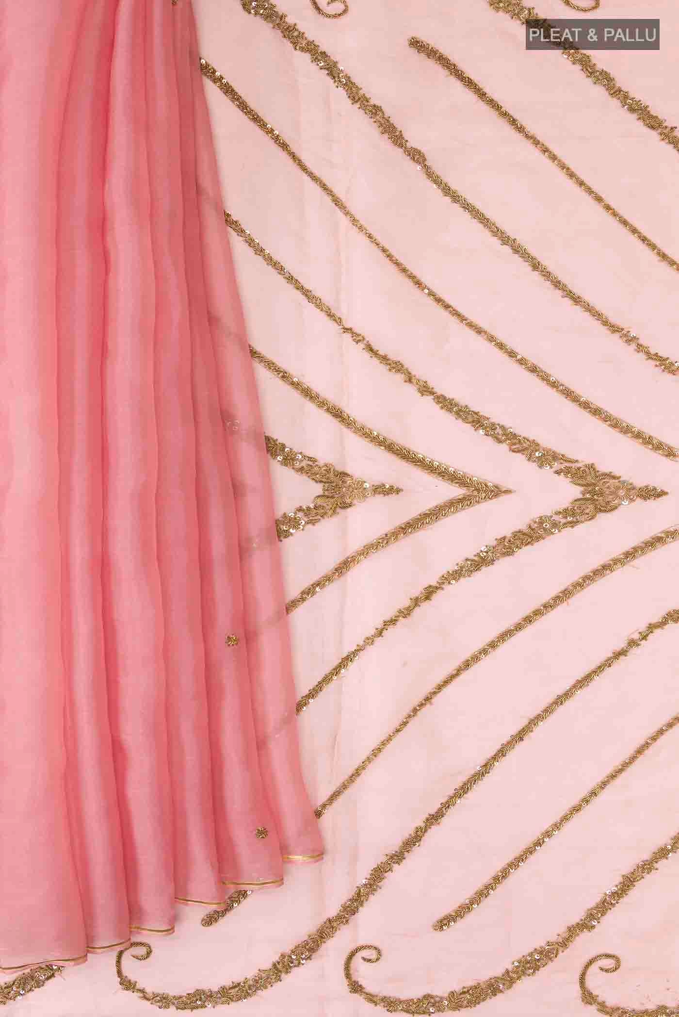 Sitara-Pink Organza Silk Saree - Image 3