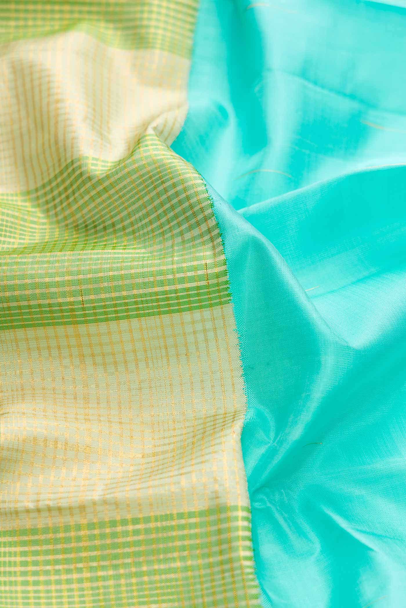 Sky Blue and Green Dual Tone Kanjivaram Silk Saree - Image 3