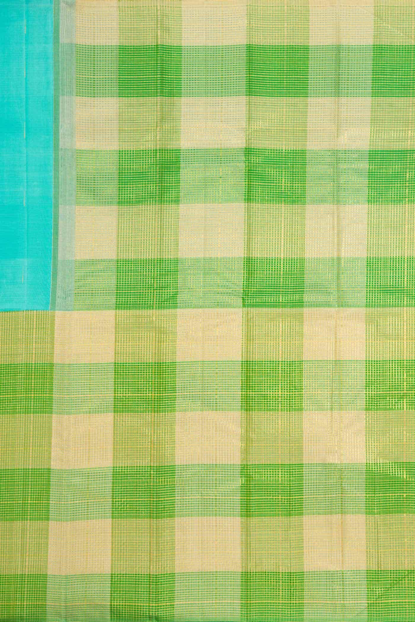 Sky Blue and Green Dual Tone Kanjivaram Silk Saree - Image 5