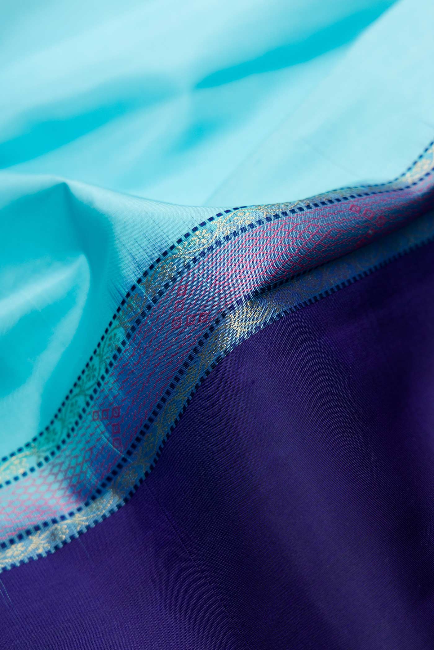 Sky Blue and Navy Blue Color Kanjivaram Silk Saree - Image 2