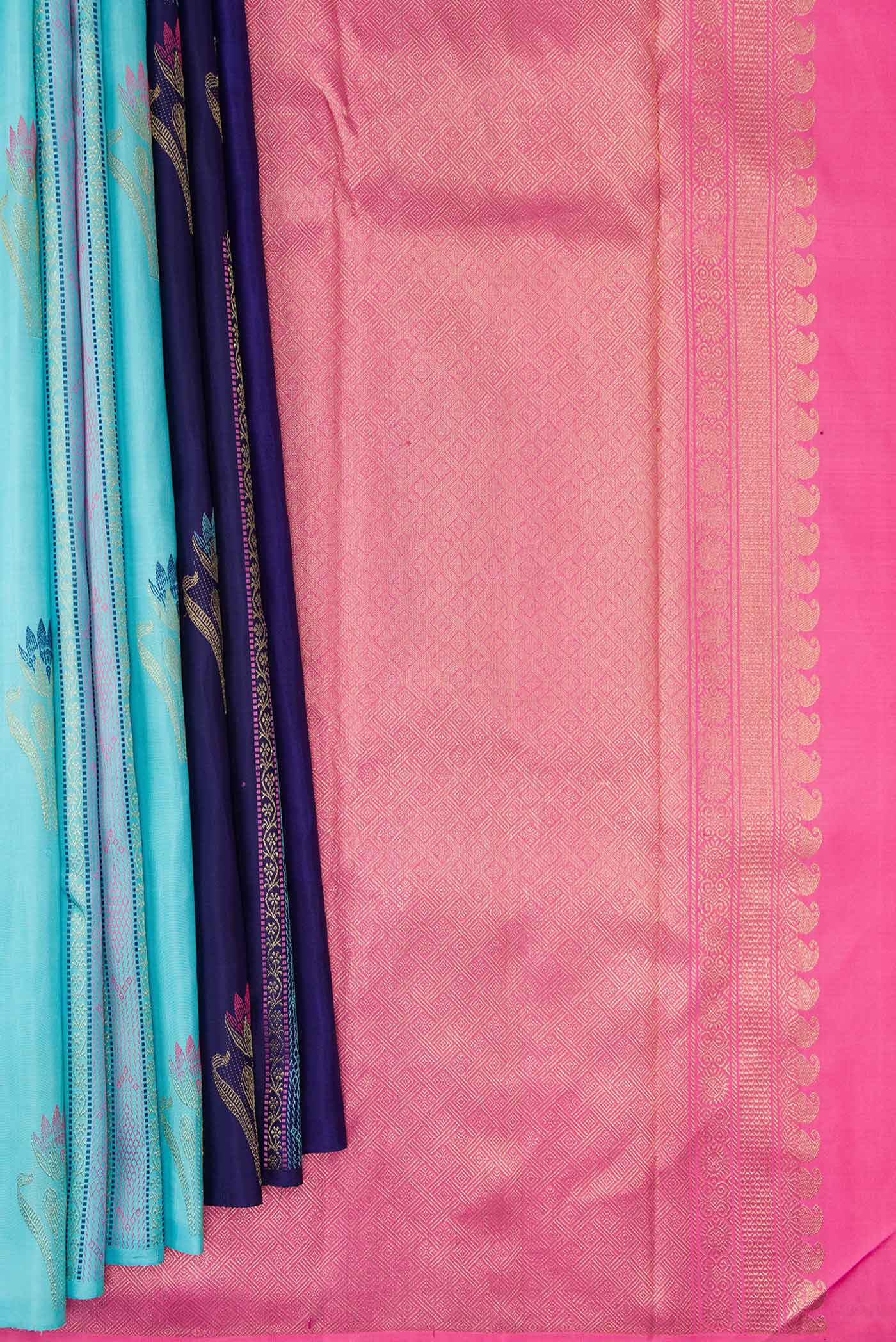 Sky Blue and Navy Blue Color Kanjivaram Silk Saree - Image 3