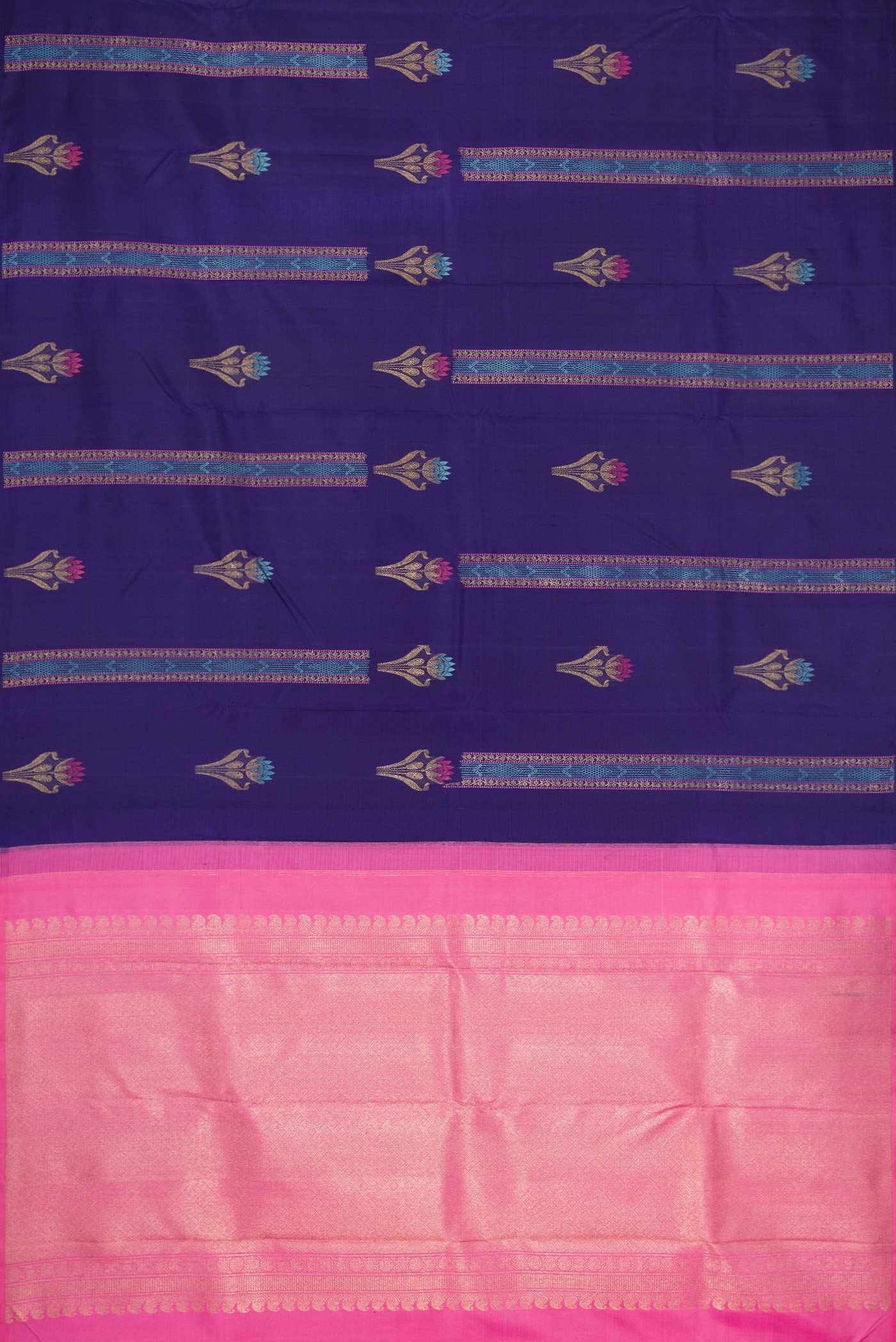 Sky Blue and Navy Blue Color Kanjivaram Silk Saree - Image 5