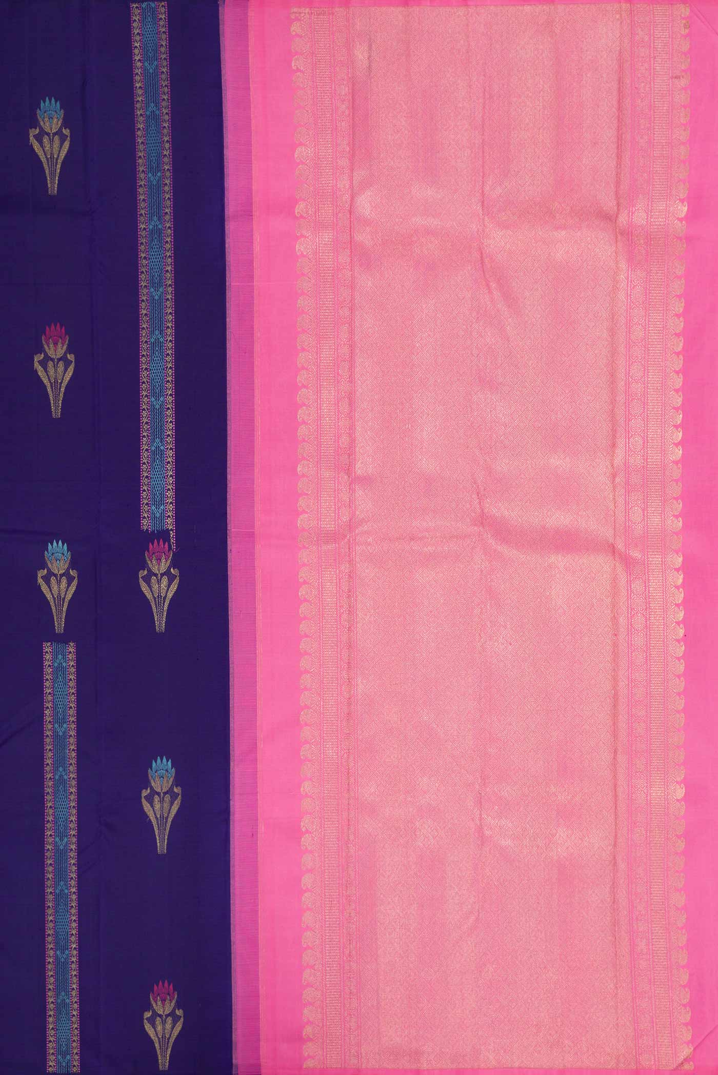 Sky Blue and Navy Blue Color Kanjivaram Silk Saree - Image 6