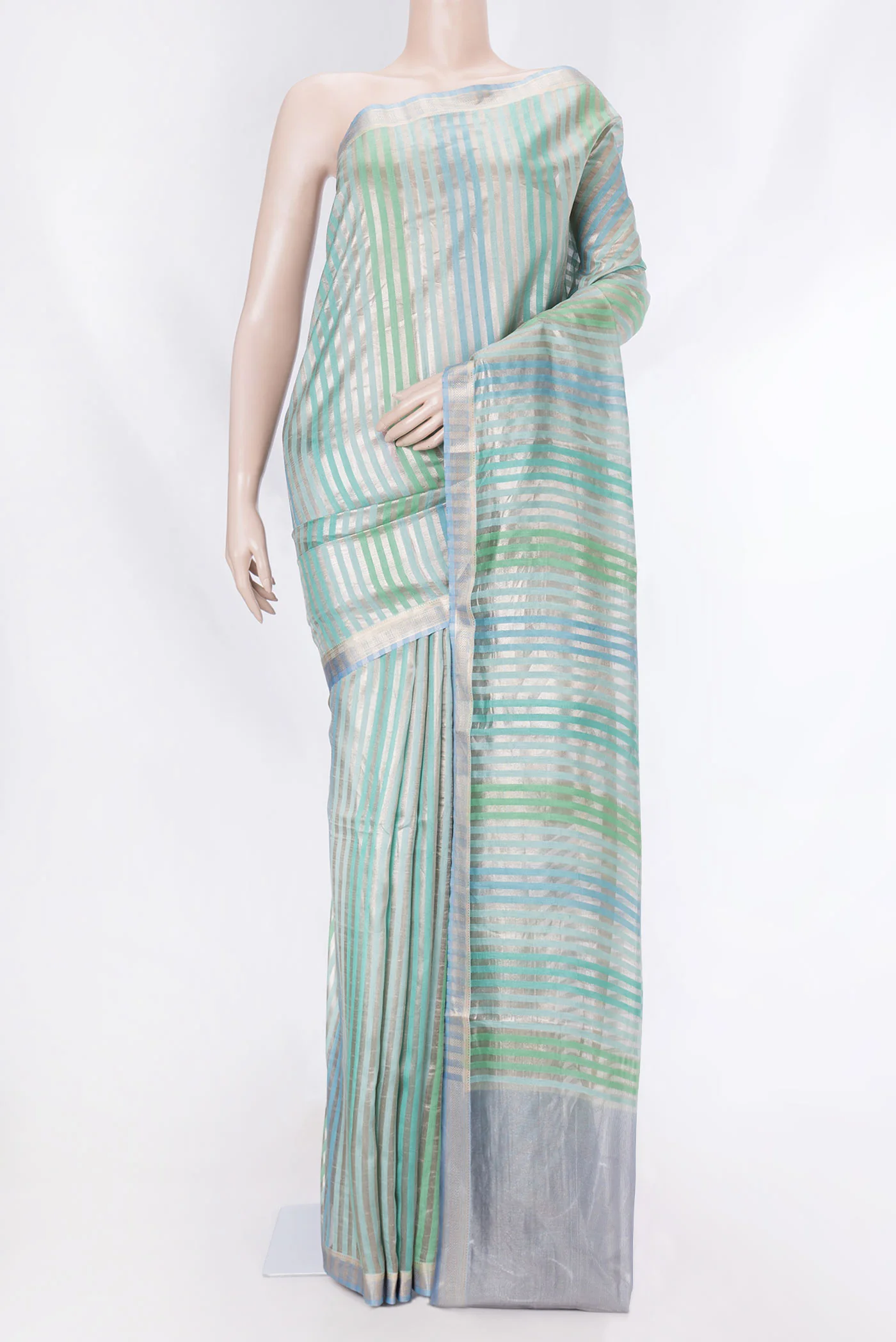 Sky Blue and Sea Green Color Banarasi Saree