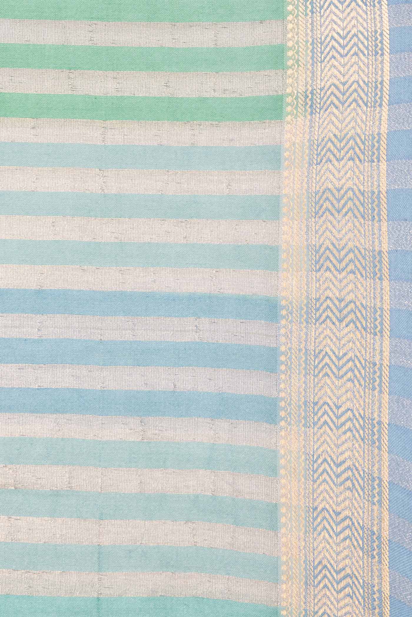 Sky Blue and Sea Green Color Banarasi Saree - Image 3