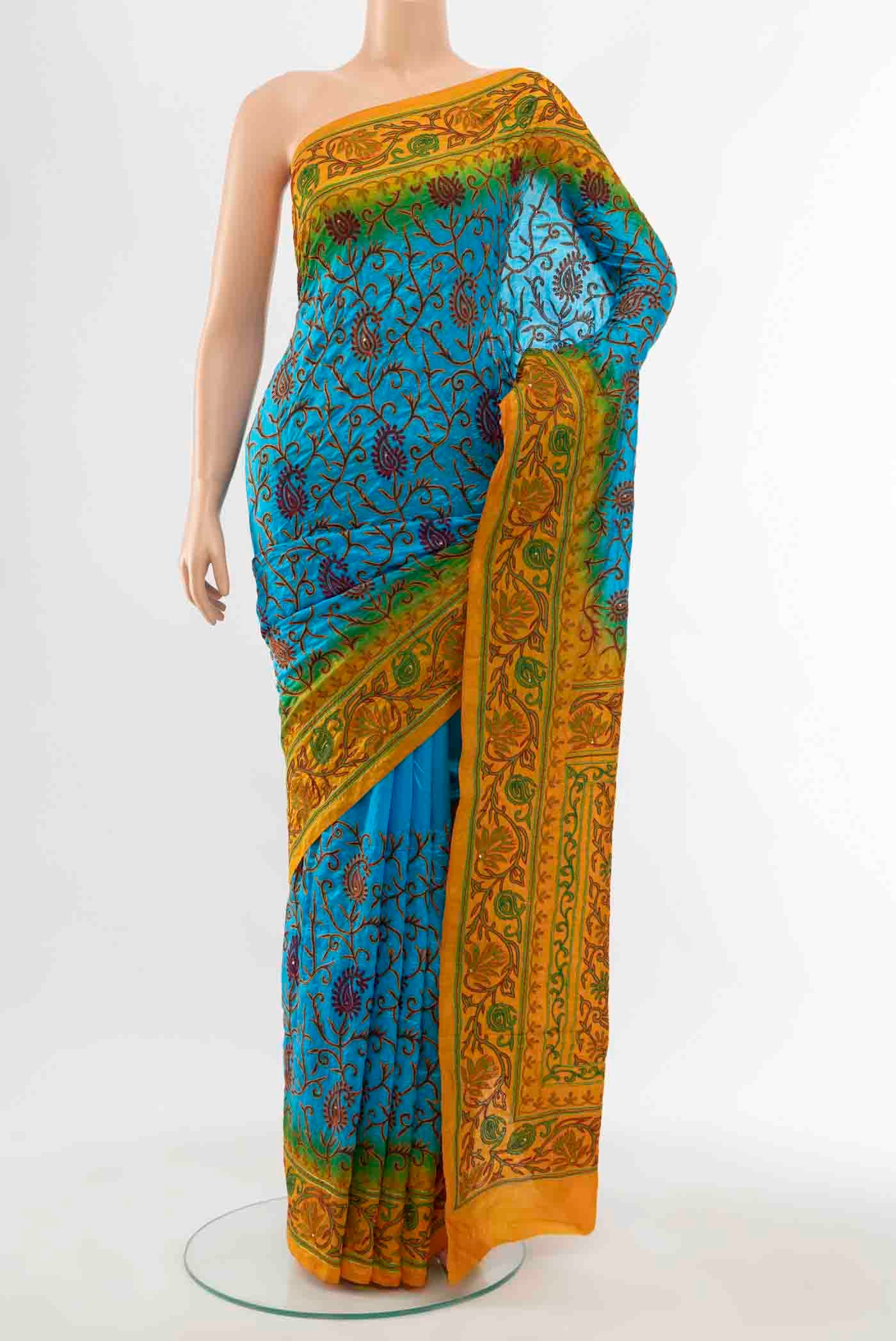 Sky Blue Blended Raw Silk Saree