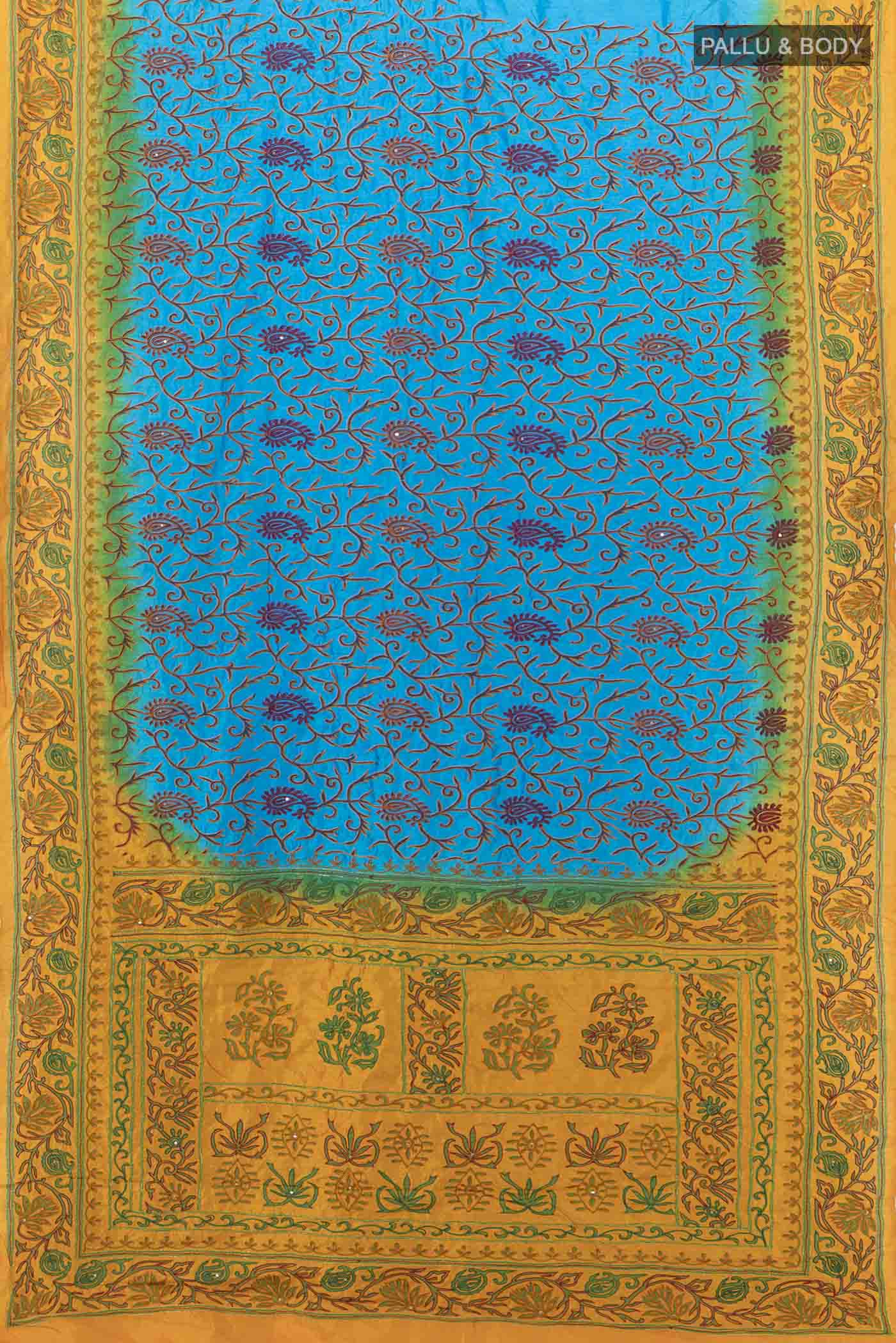 Sky Blue Blended Raw Silk Saree - Image 5