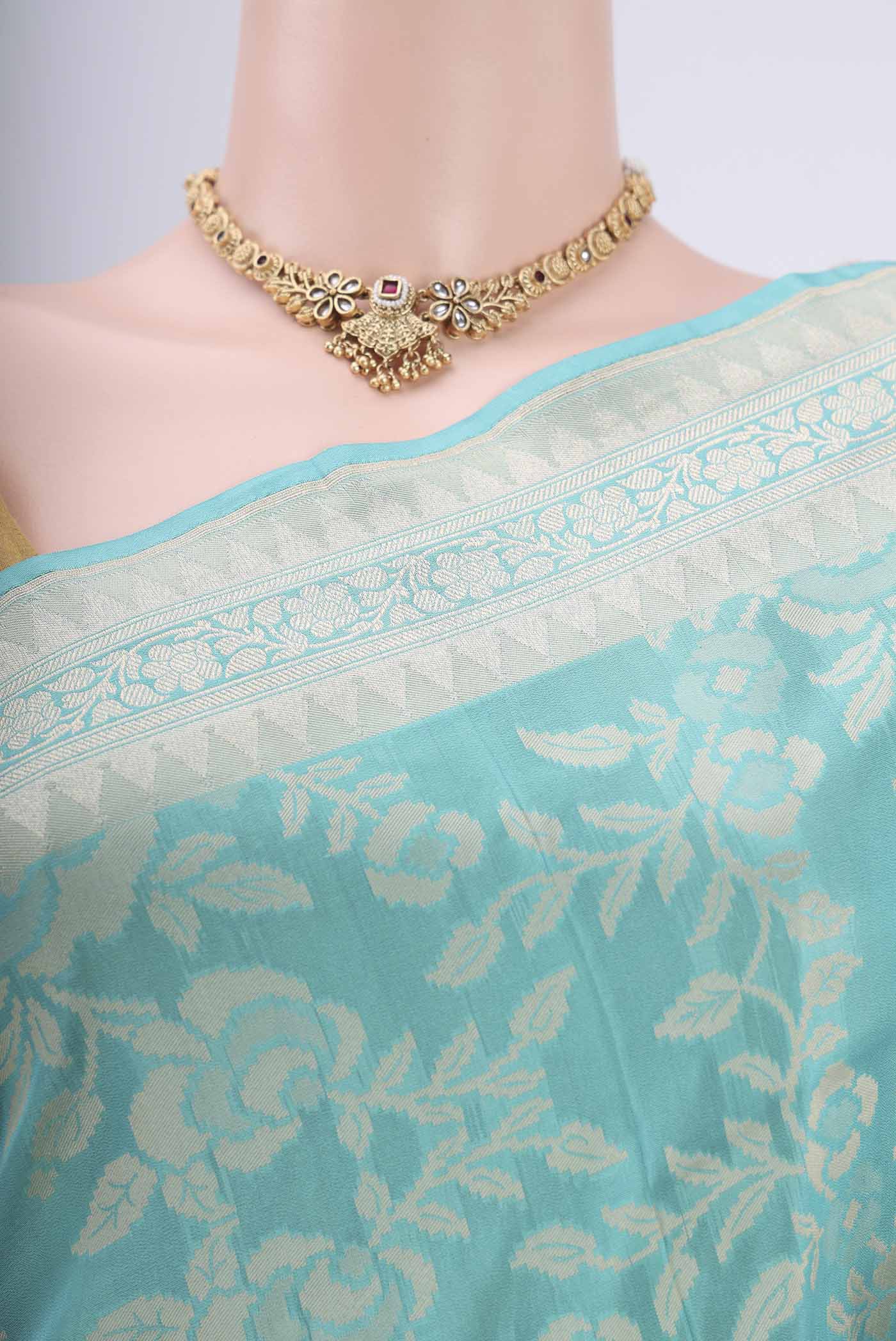 Sky Blue Banarasi Silk Saree - Image 2