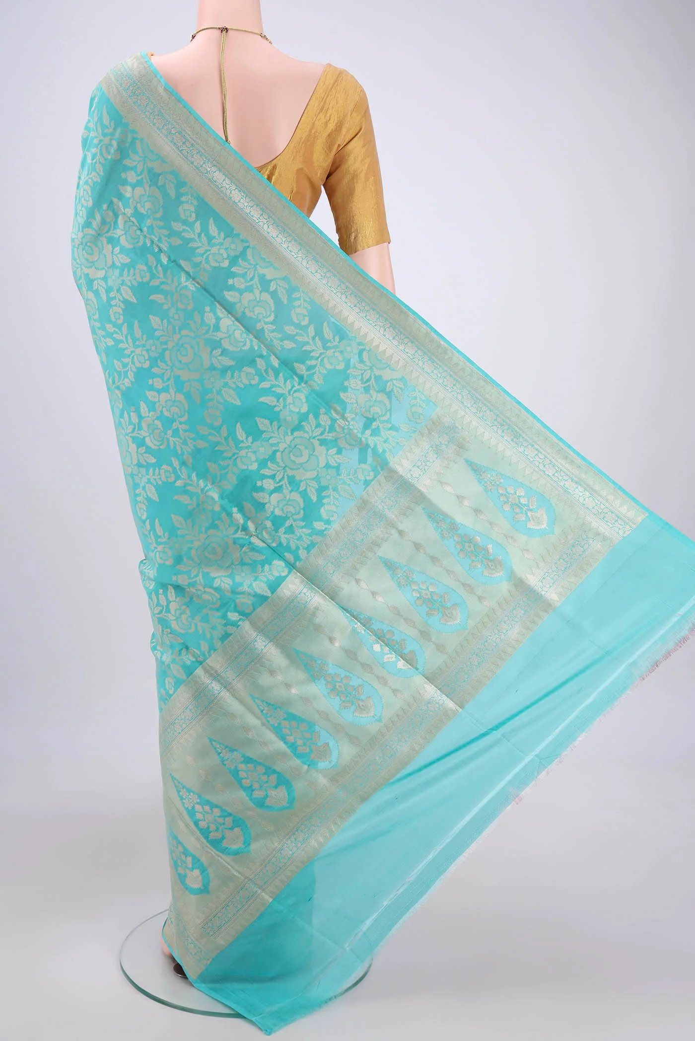 Sky Blue Banarasi Silk Saree - Image 3