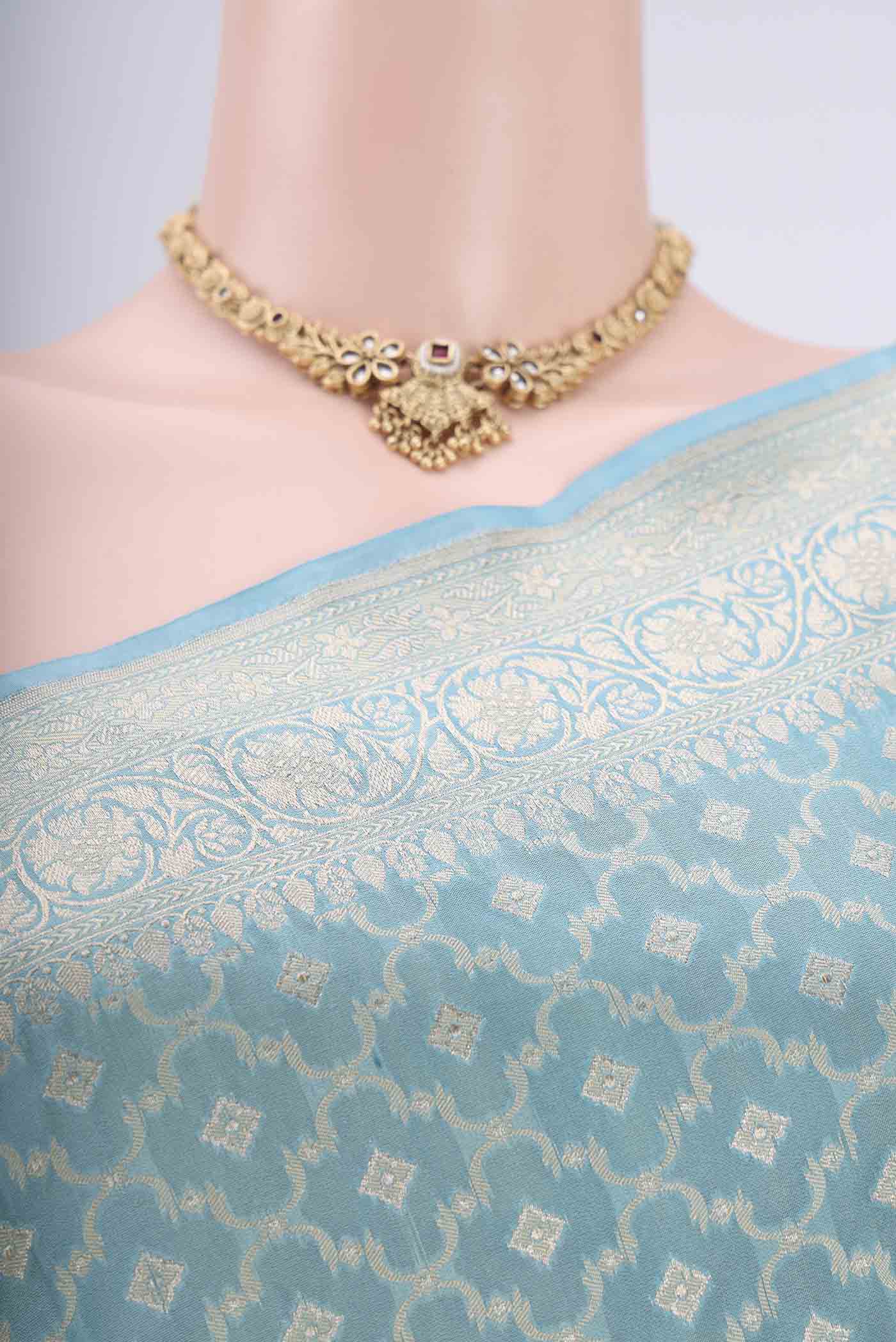 Sky Blue Banarasi Silk Saree - Image 2