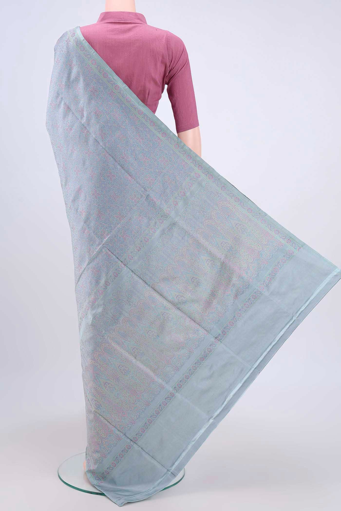 Sky Blue Banarasi Tanchoi Silk Saree - Image 3