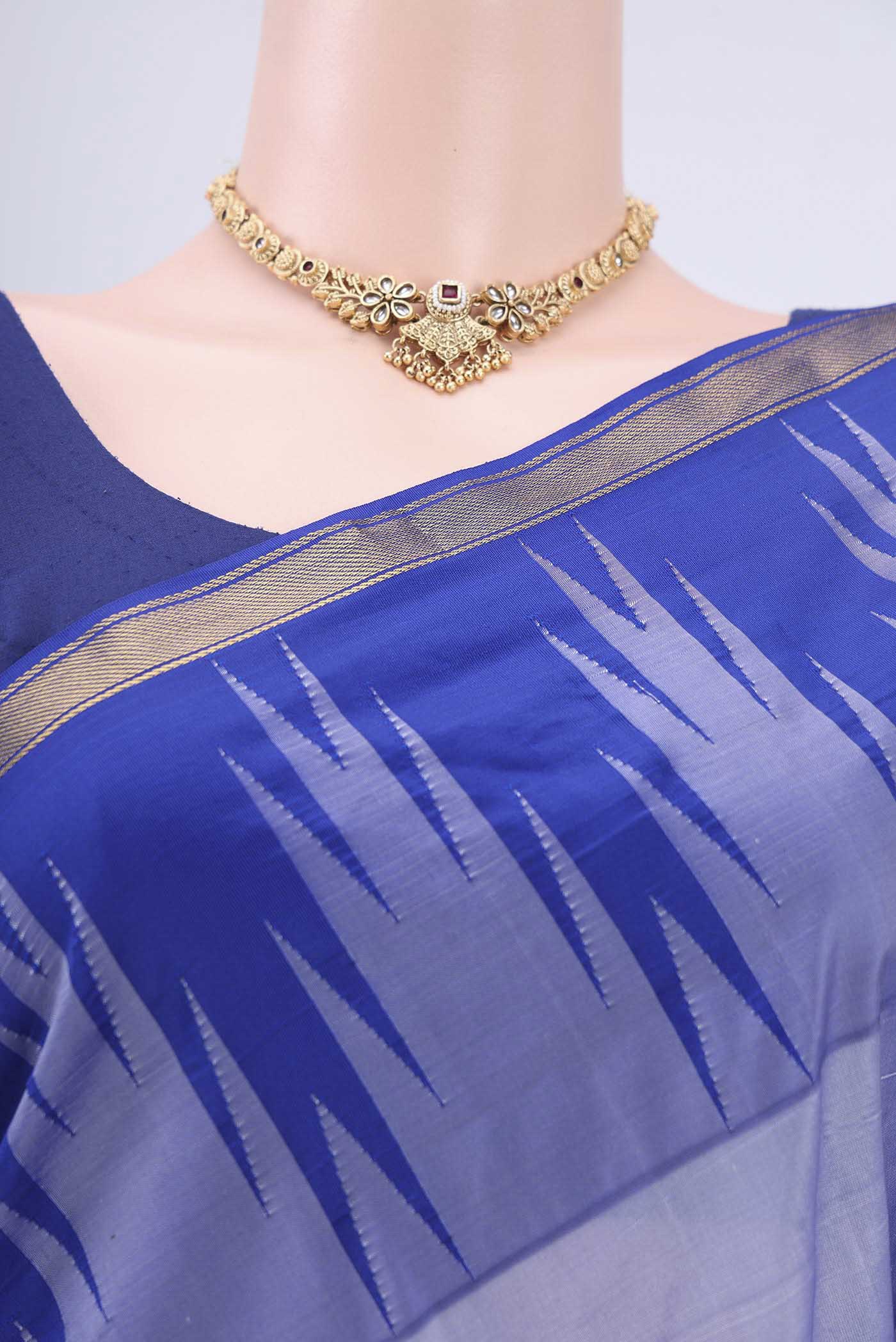 Sky Blue Blended Bangalore Silk Saree - Image 2