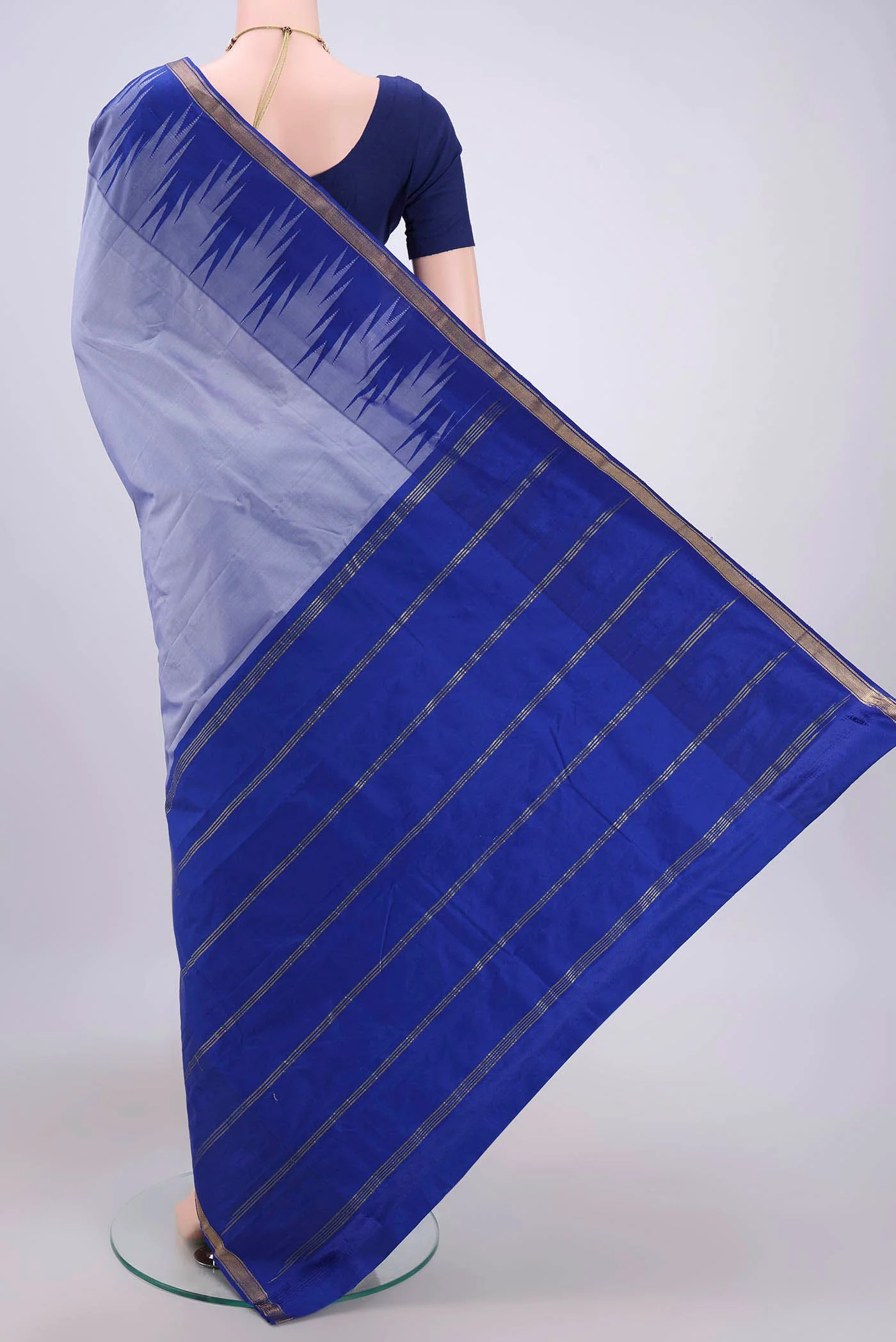 Sky Blue Blended Bangalore Silk Saree - Image 3