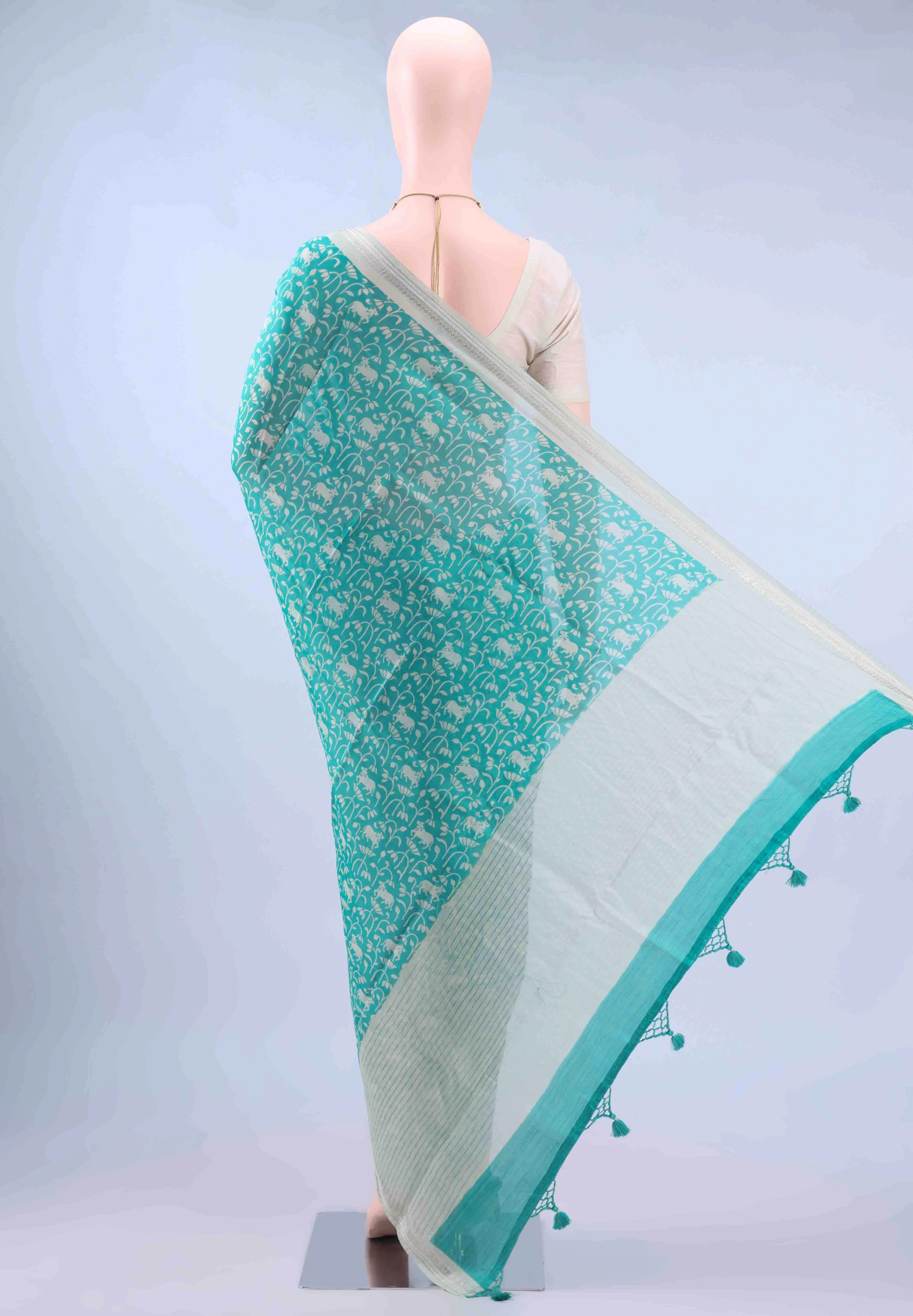 Sky Blue Bengal Cotton - Tangail Saree - Image 2