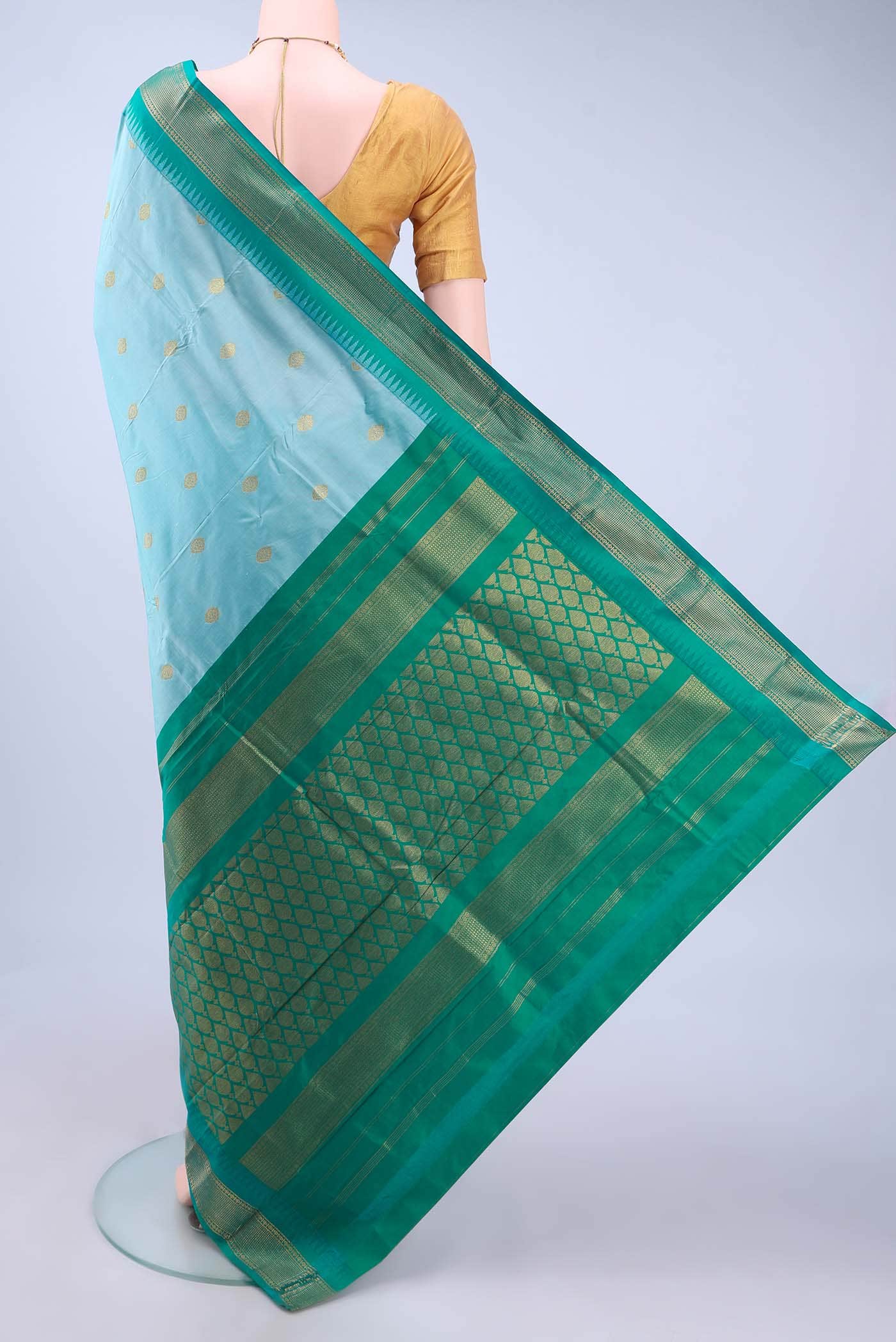 Sky Blue Blended Bangalore Silk - kadyal Saree - Image 2