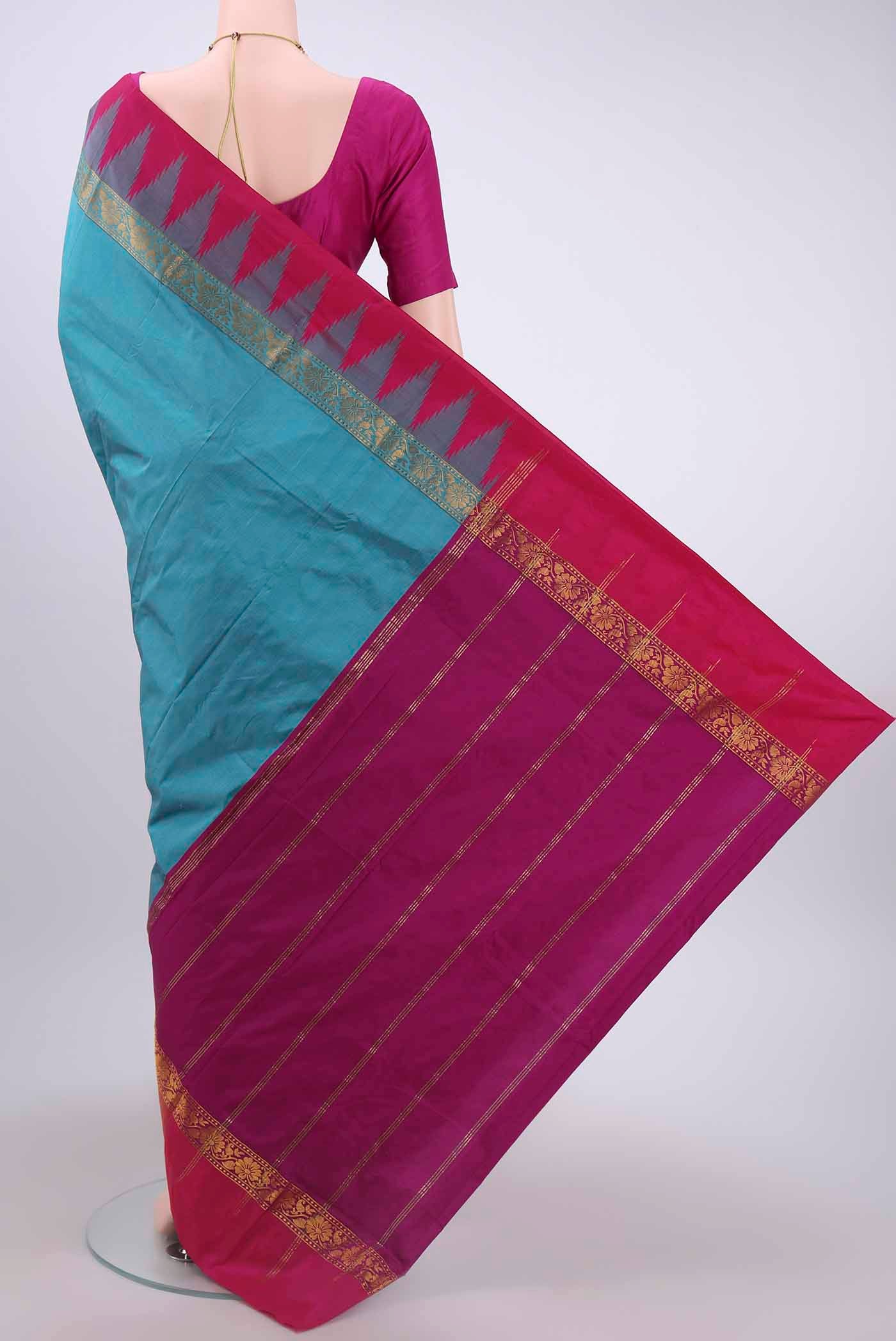 Sky Blue Blended Bangalore Silk Saree - Image 3