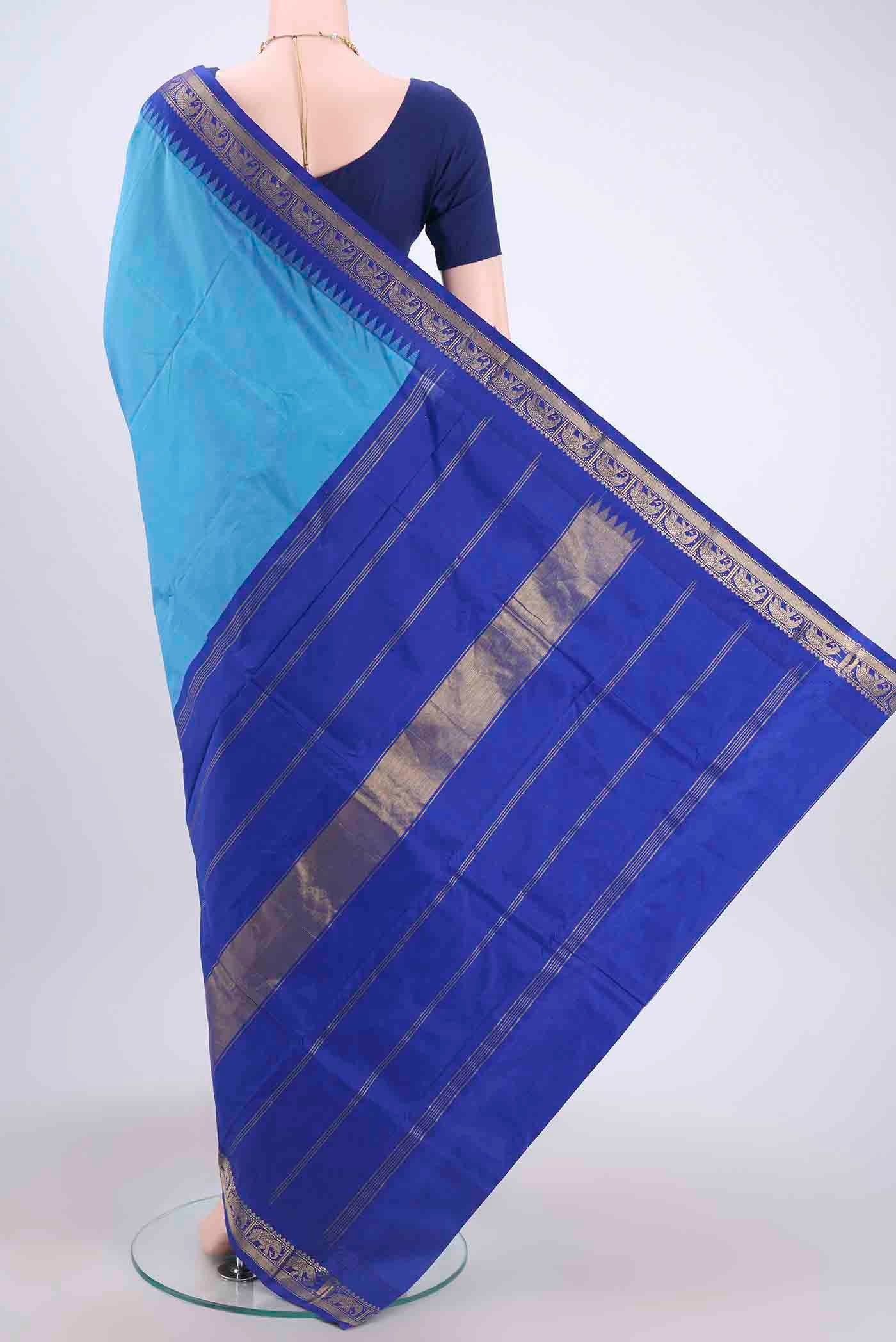 Sky Blue Blended Bangalore Silk Saree - Image 3