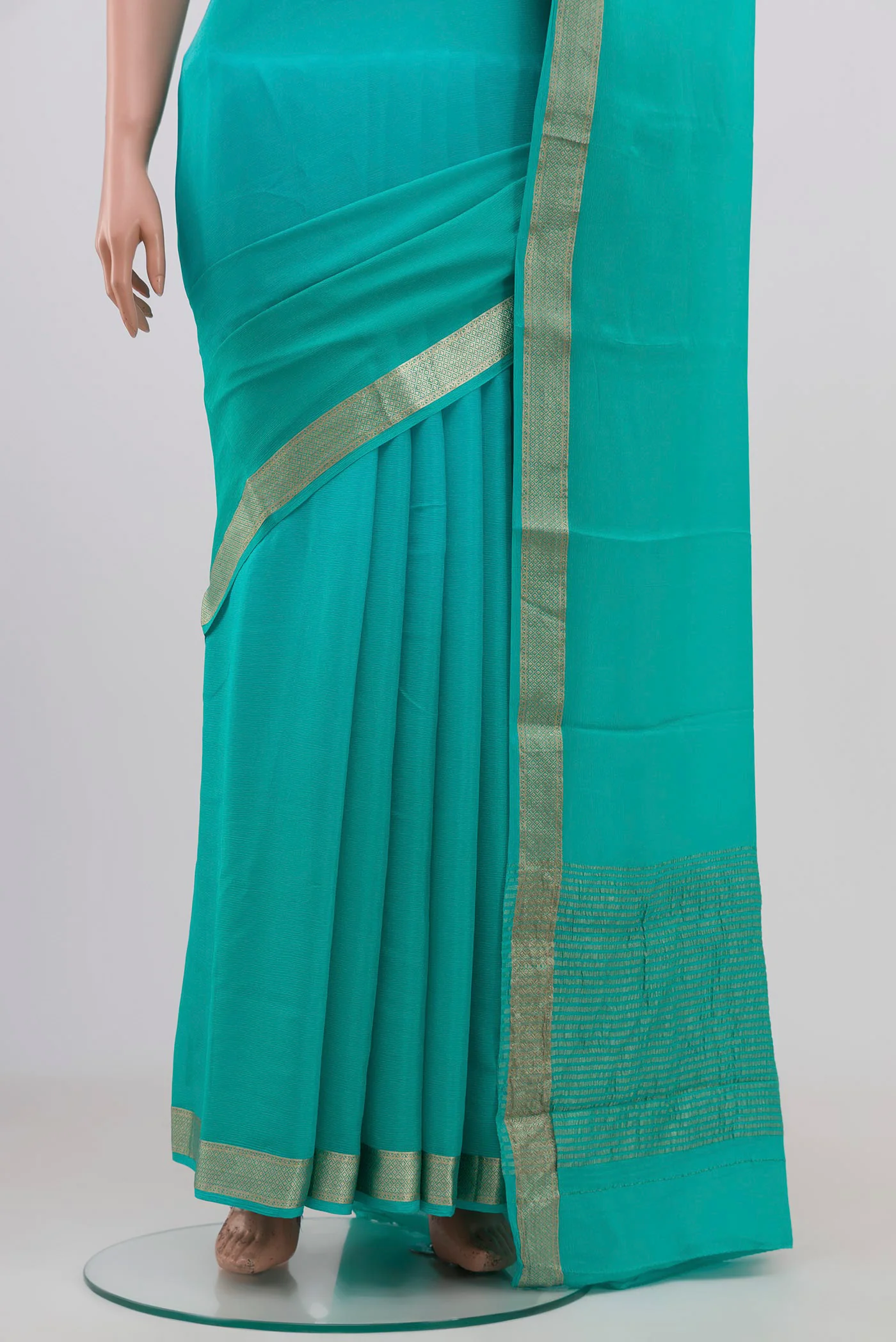 Turquoise Mysore Chiffon Saree - Image 3