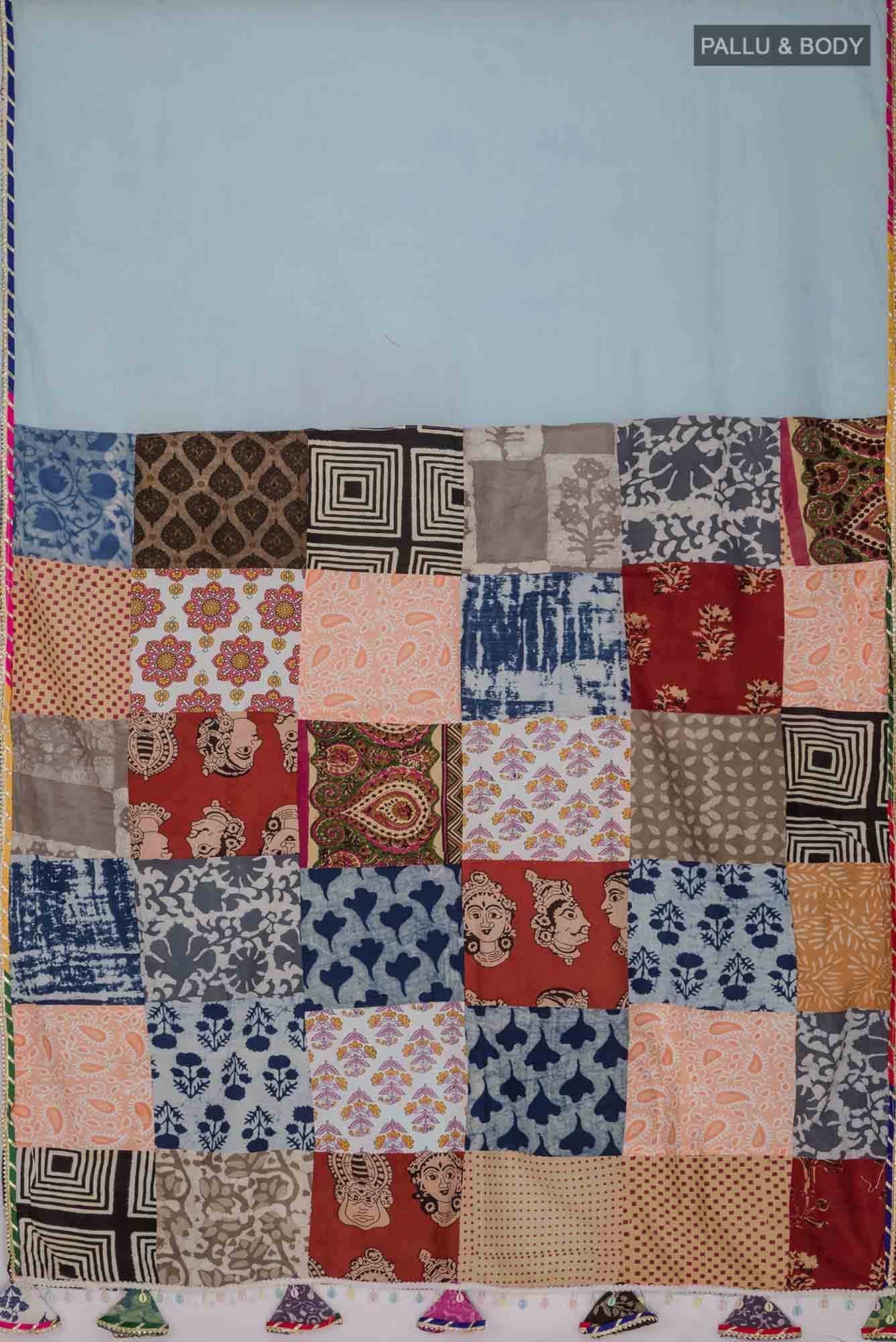 Sky Blue Cotton Saree - Image 2