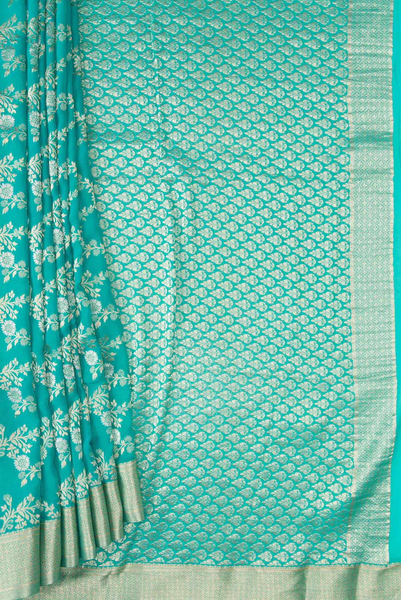 Turquoise Mysore Georgette Saree - Image 4