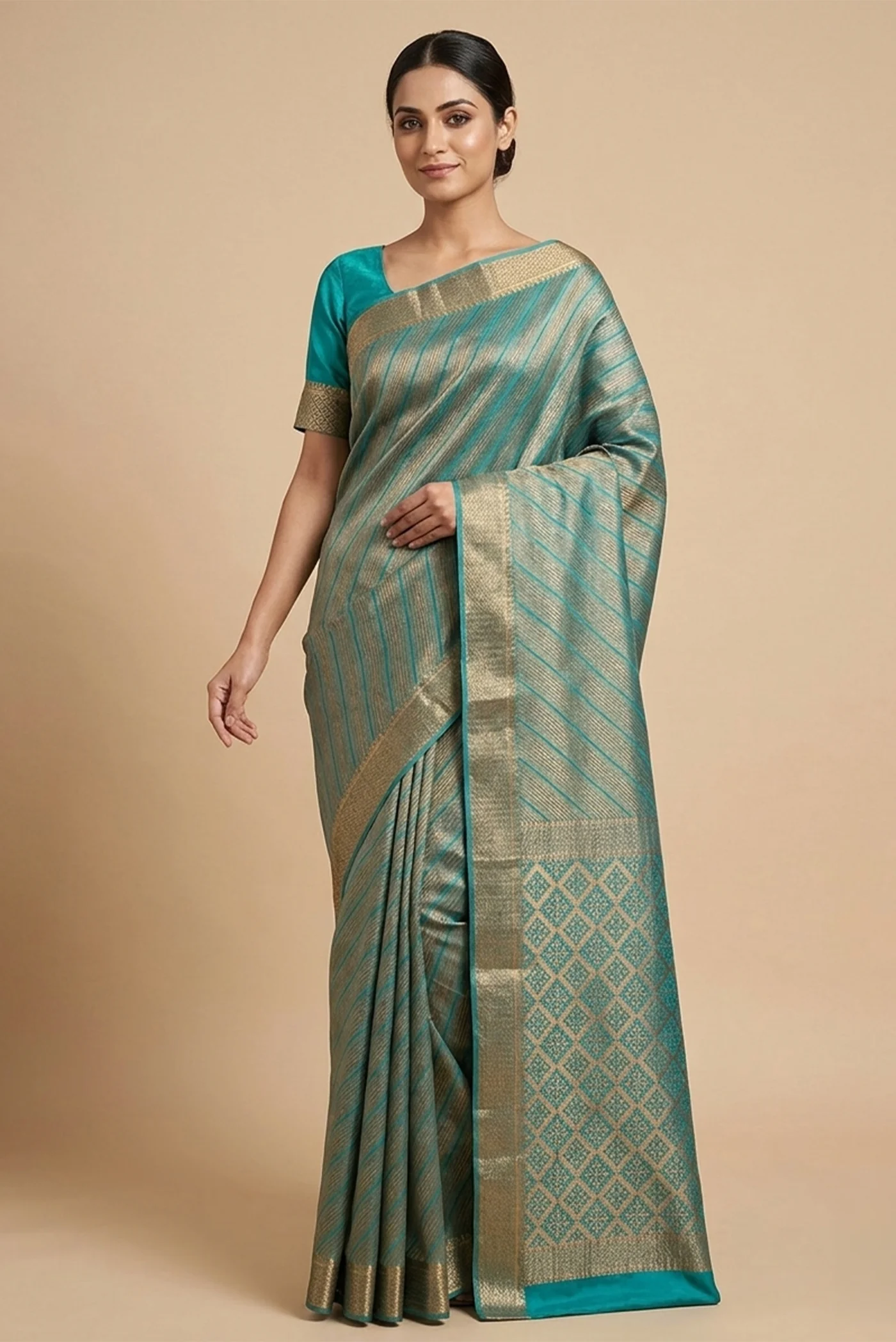 Sky Blue Mysore Crepe Saree