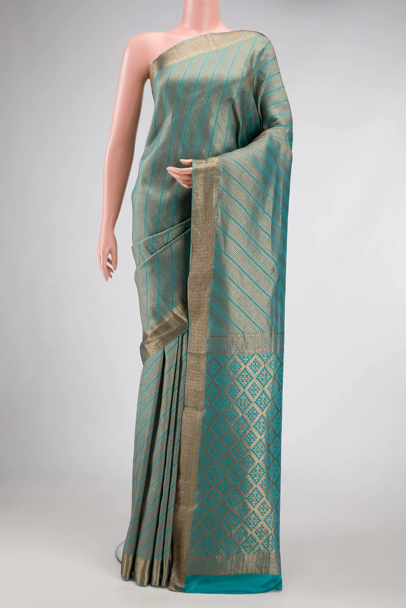 Sky Blue Mysore Crepe Saree - Image 2