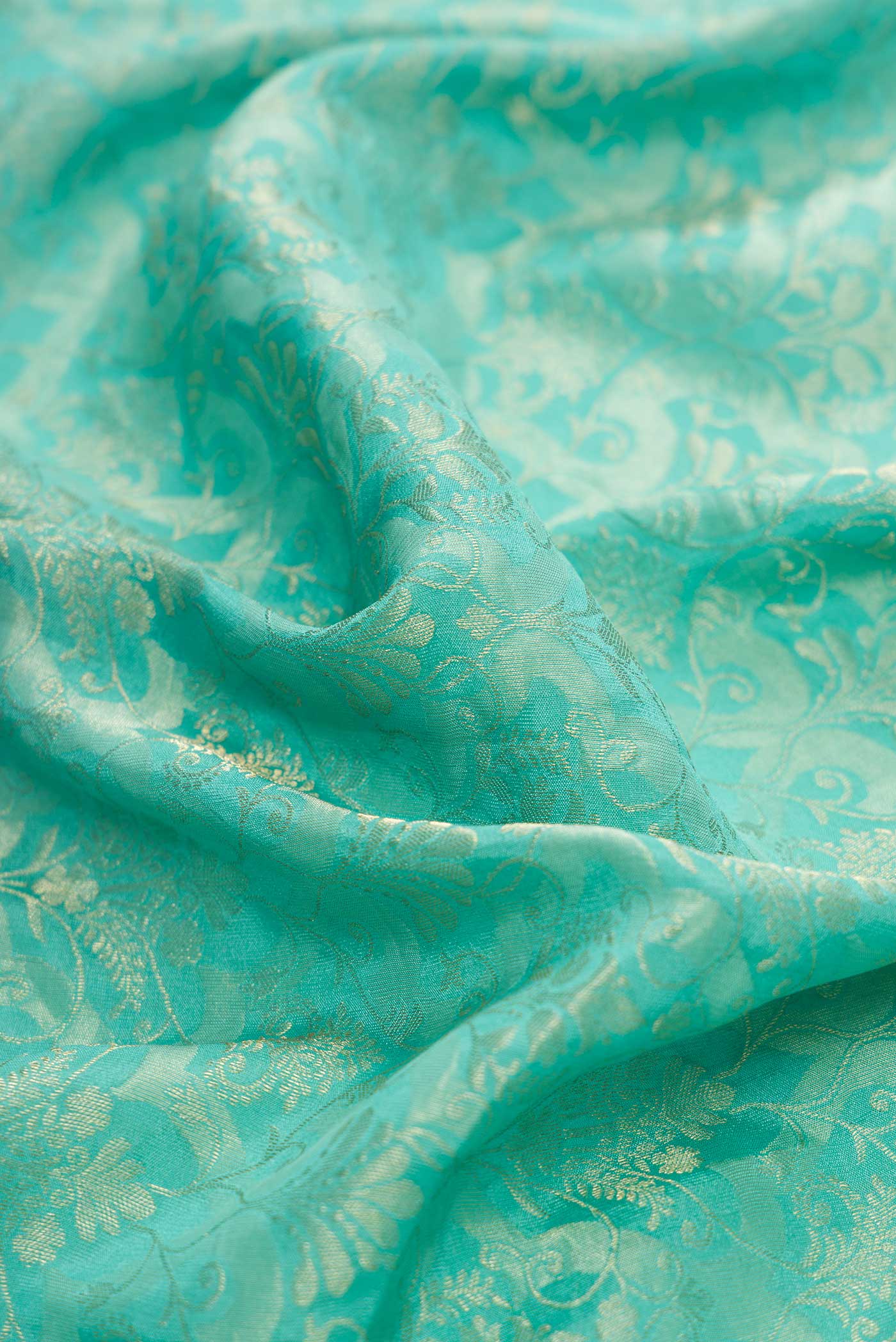 Sky Blue Mysore Crepe Saree - Image 2