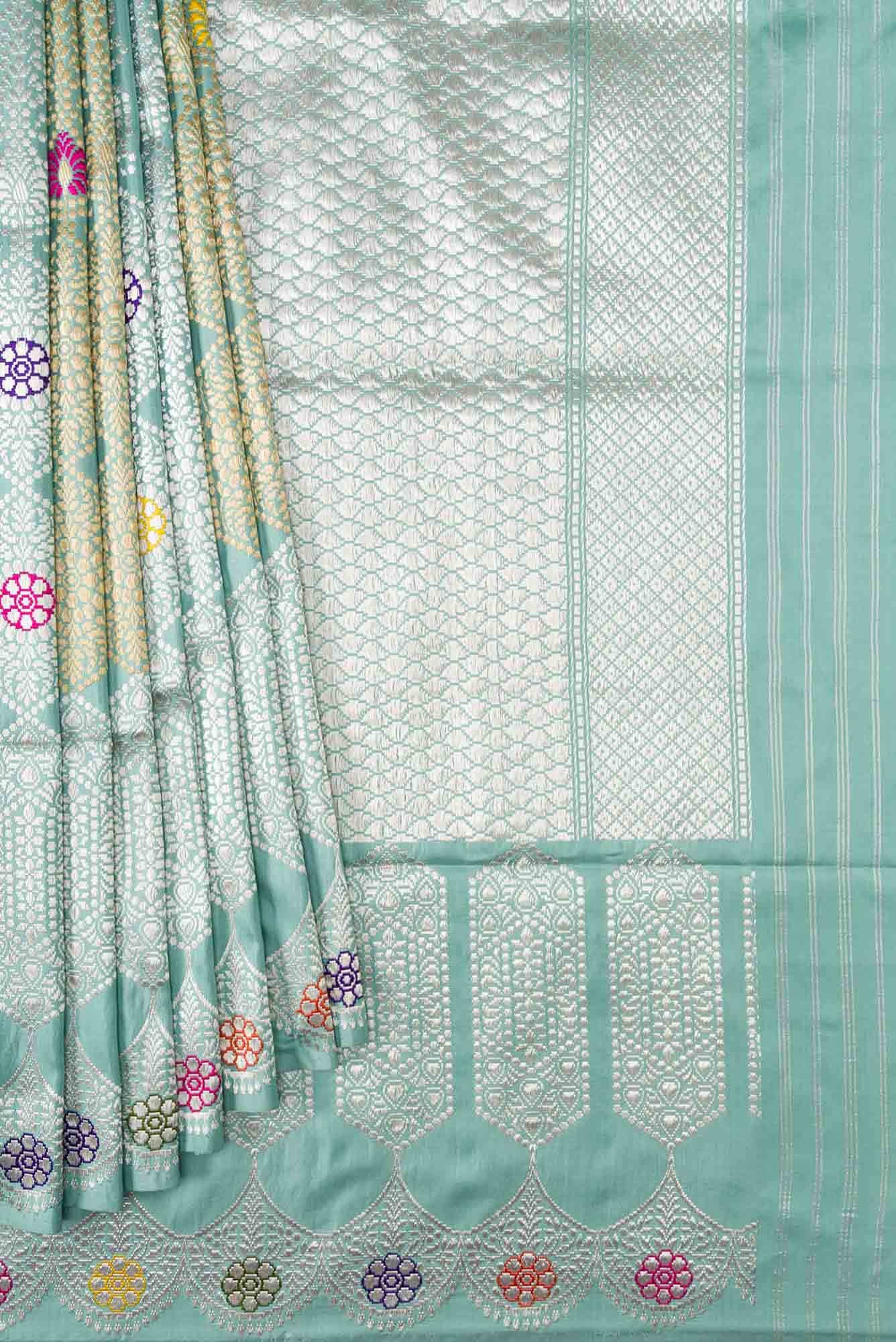 Pure Silk Pure Zari Sky Blue Dual Tone Banarasi Saree - Image 2