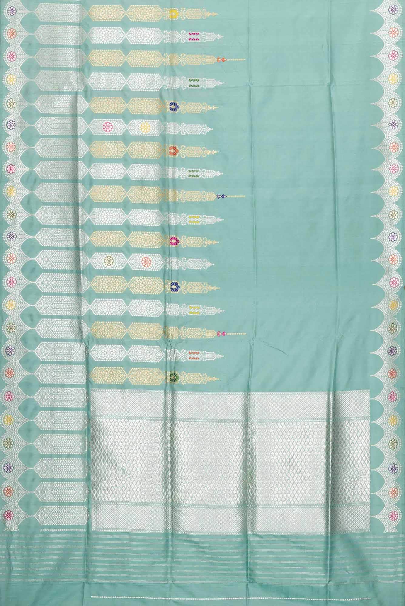 Pure Silk Pure Zari Sky Blue Dual Tone Banarasi Saree - Image 4