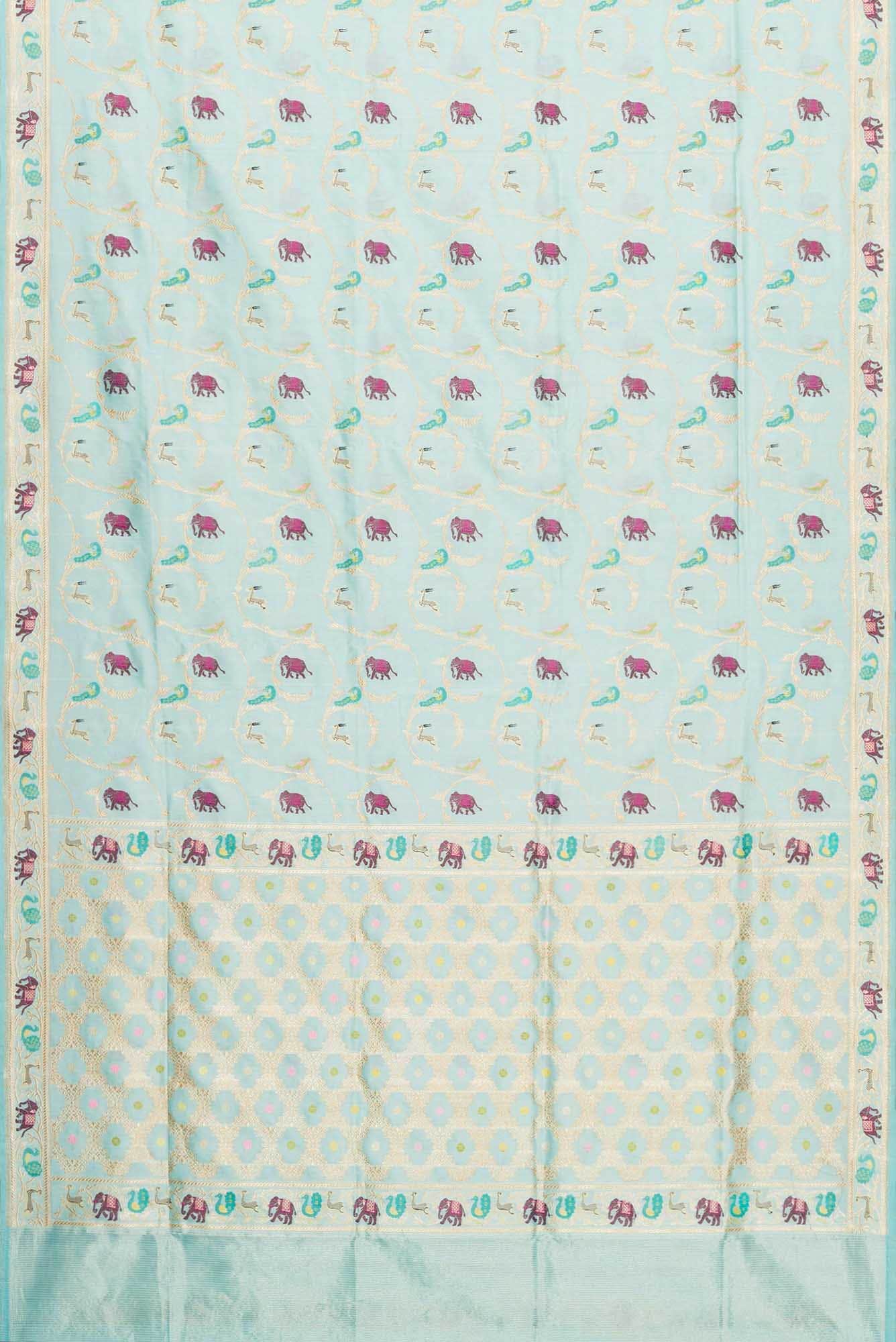 Sky Blue Dual Tone Banarasi Silk Saree - Image 4