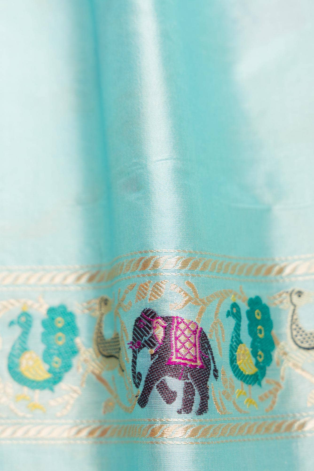Sky Blue Dual Tone Banarasi Silk Saree - Image 6