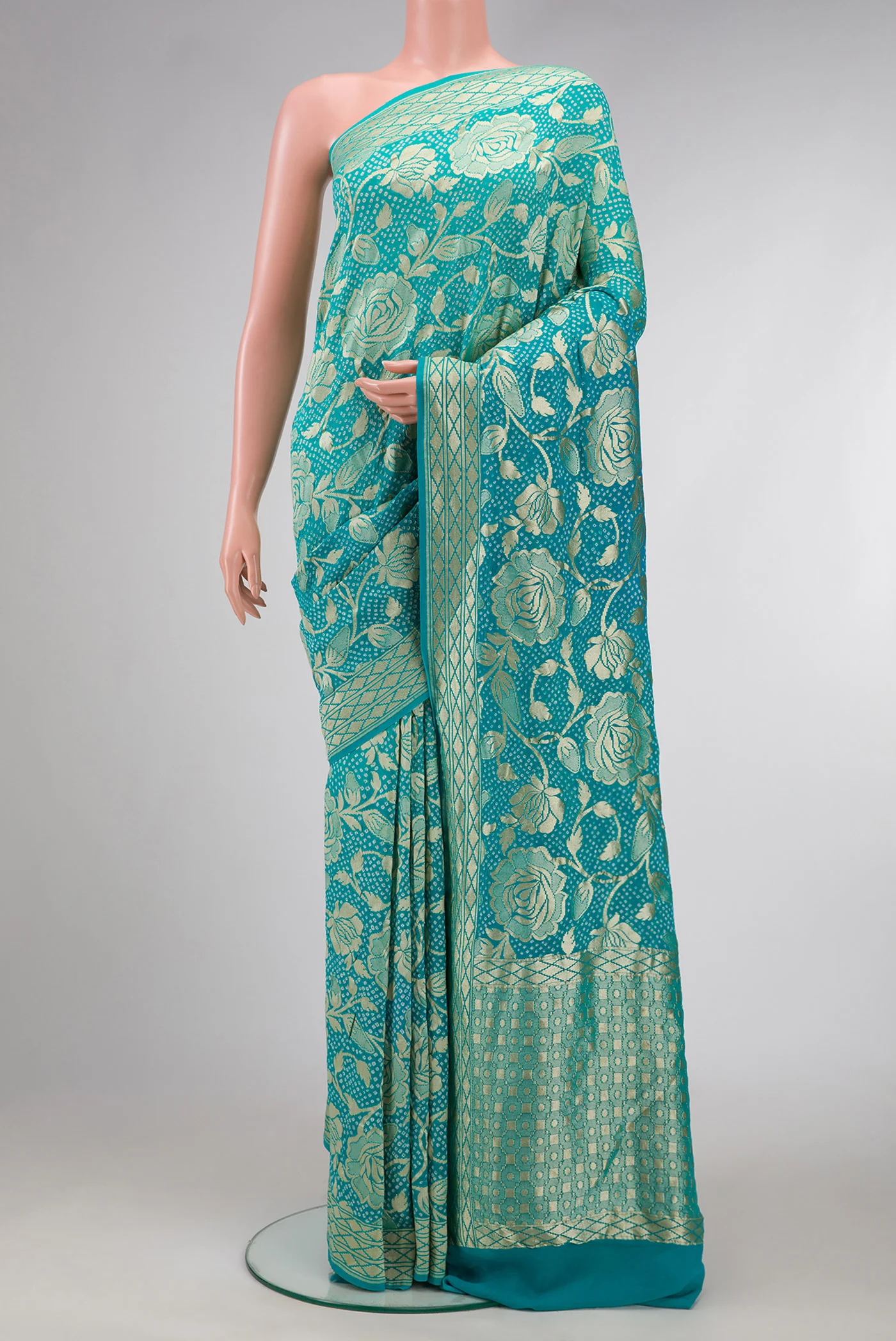 Sky Blue Banarasi Georgette Saree - Image 2