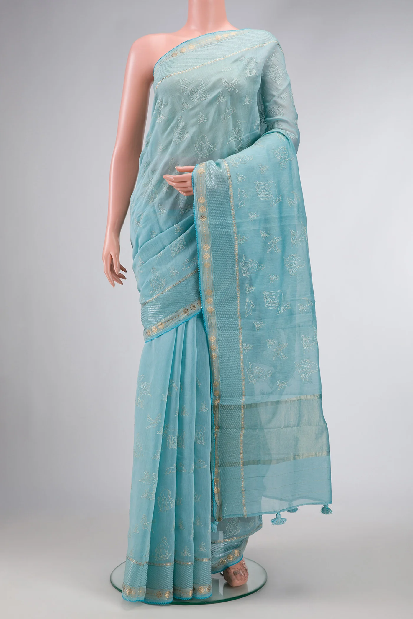 Sky Blue Chanderi Silk Cotton Saree