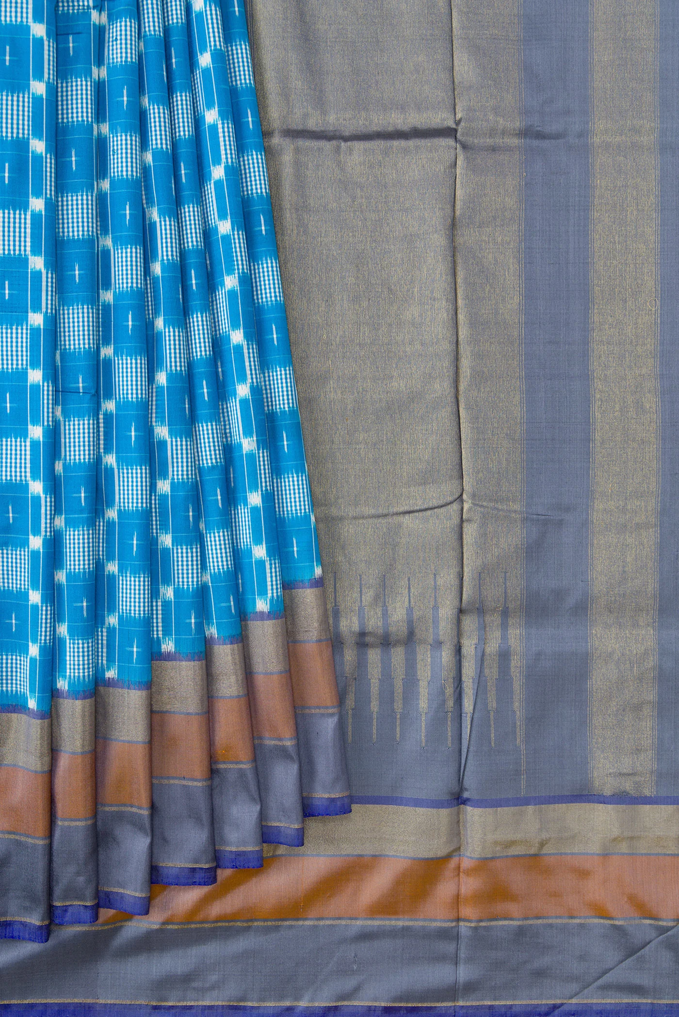 Sky Blue Pochampally Silk Saree - Image 4