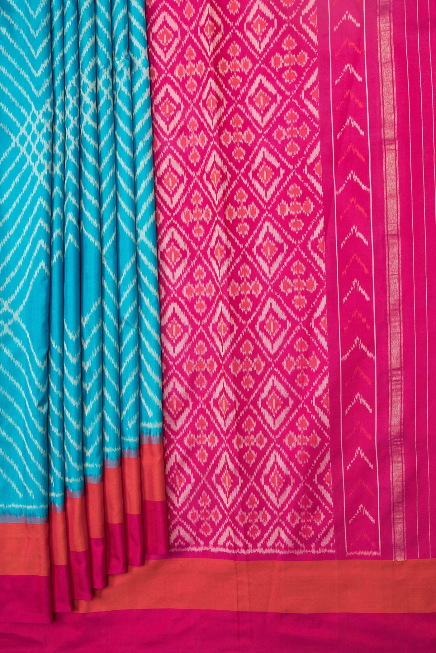 Sky Blue Pochampally Silk Saree - Image 4