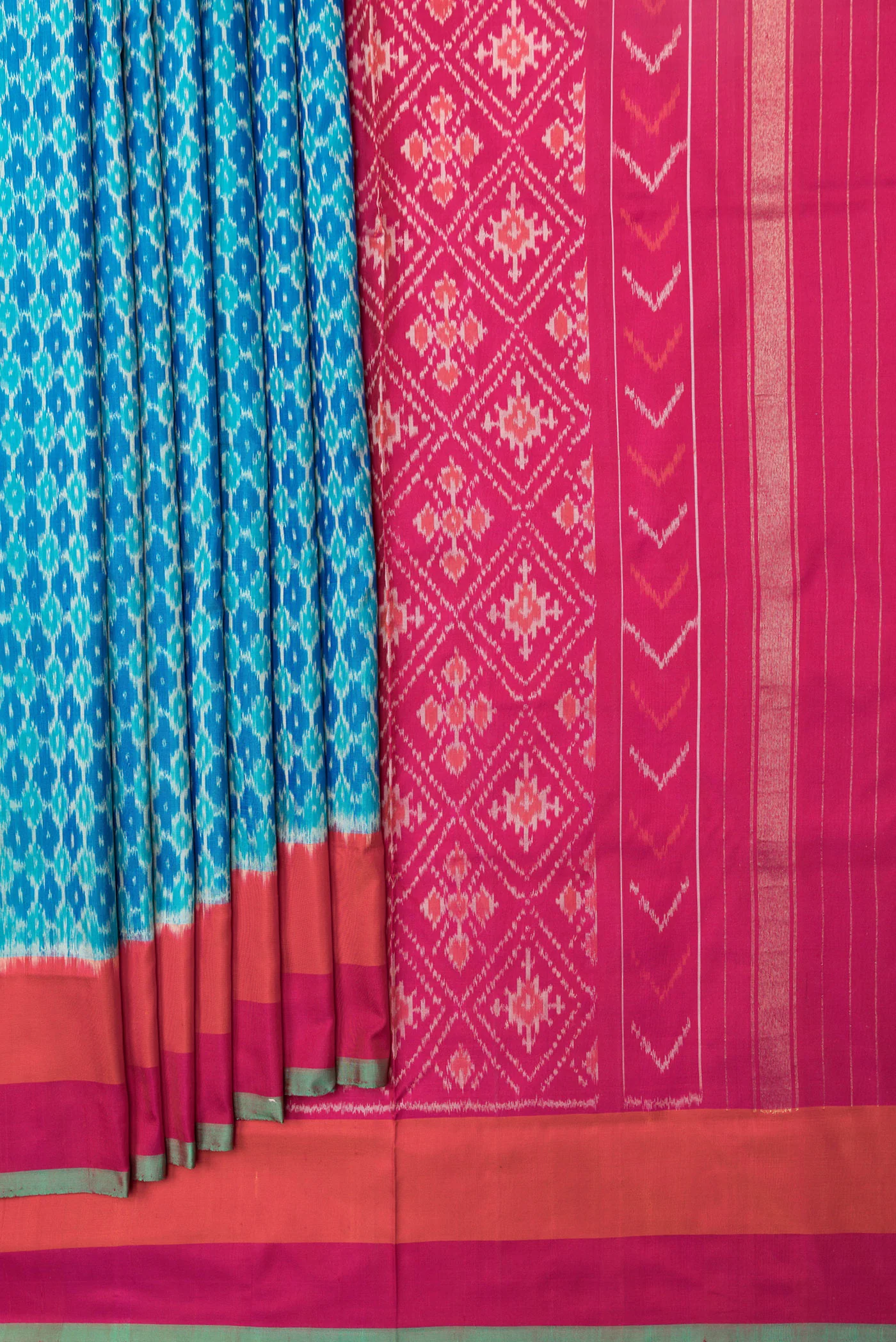 Sky Blue Pochampally Silk Saree - Image 4