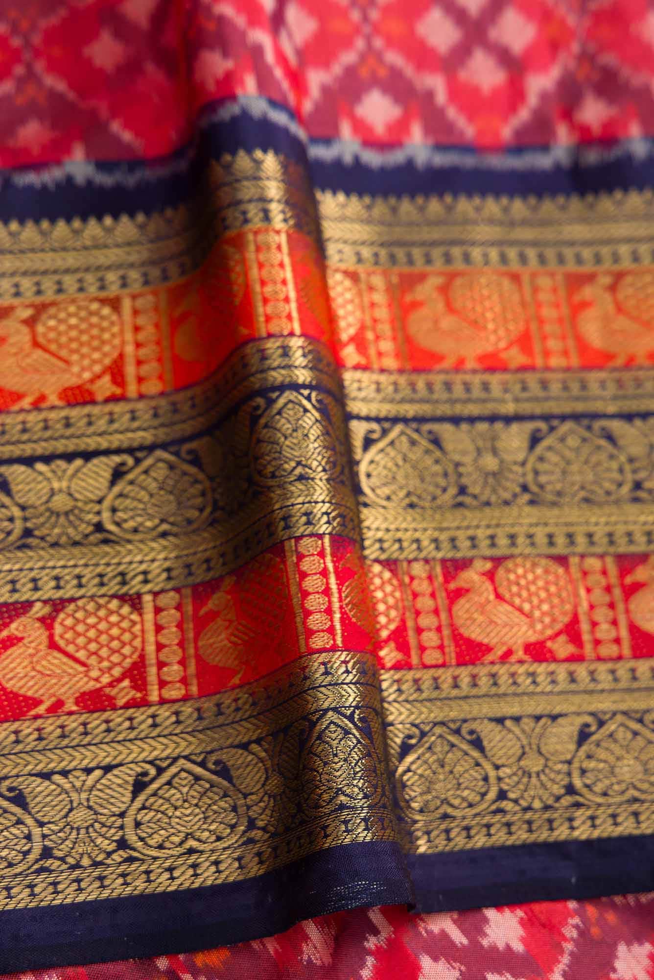 Pure Silk Pure Zari Sky Blue Double Ikat Saree - Image 6