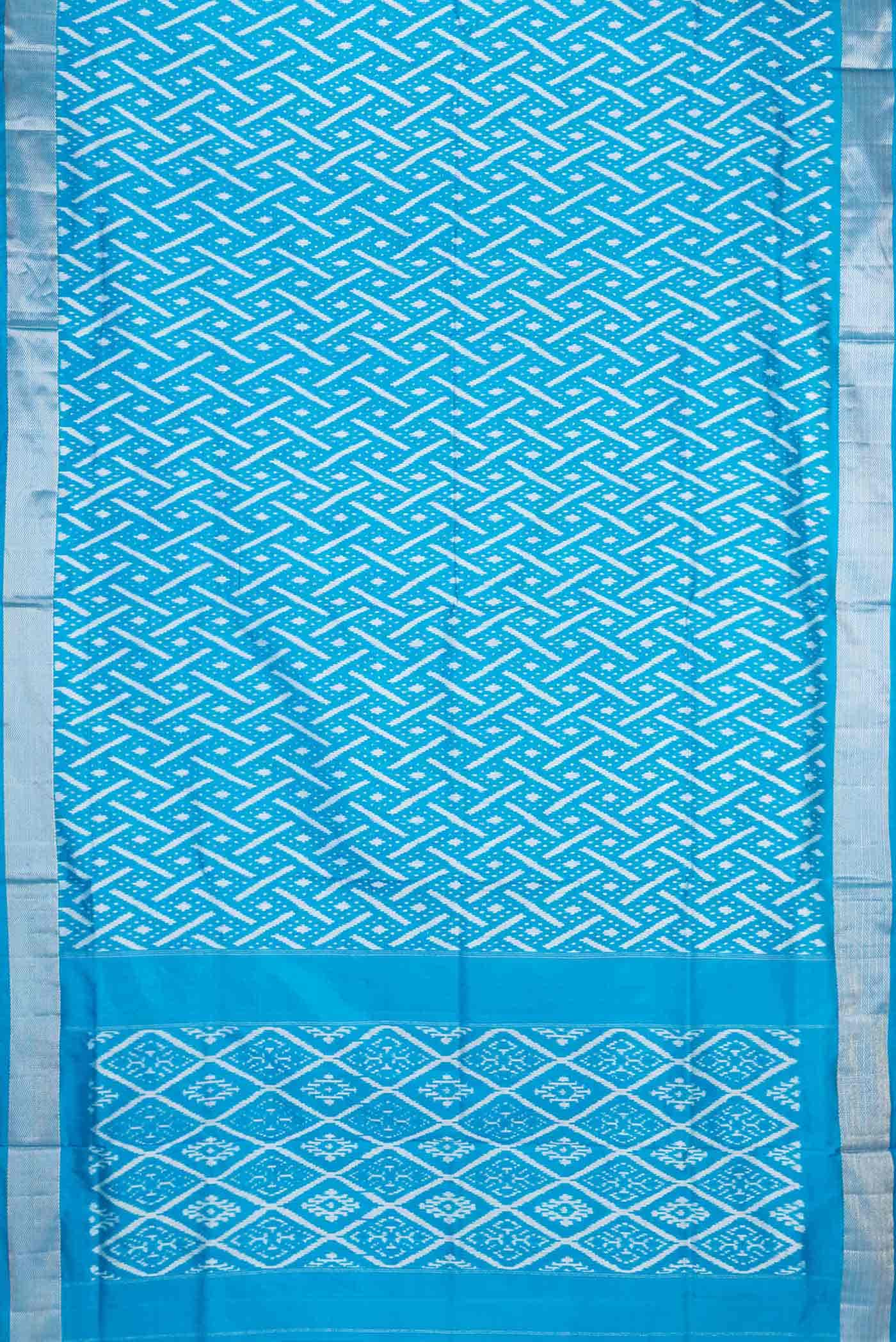 Sky Blue Dual Tone Double Ikat Saree - Image 4
