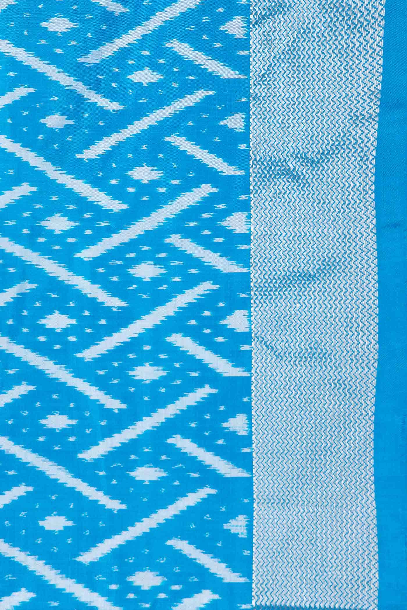 Sky Blue Dual Tone Double Ikat Saree - Image 5