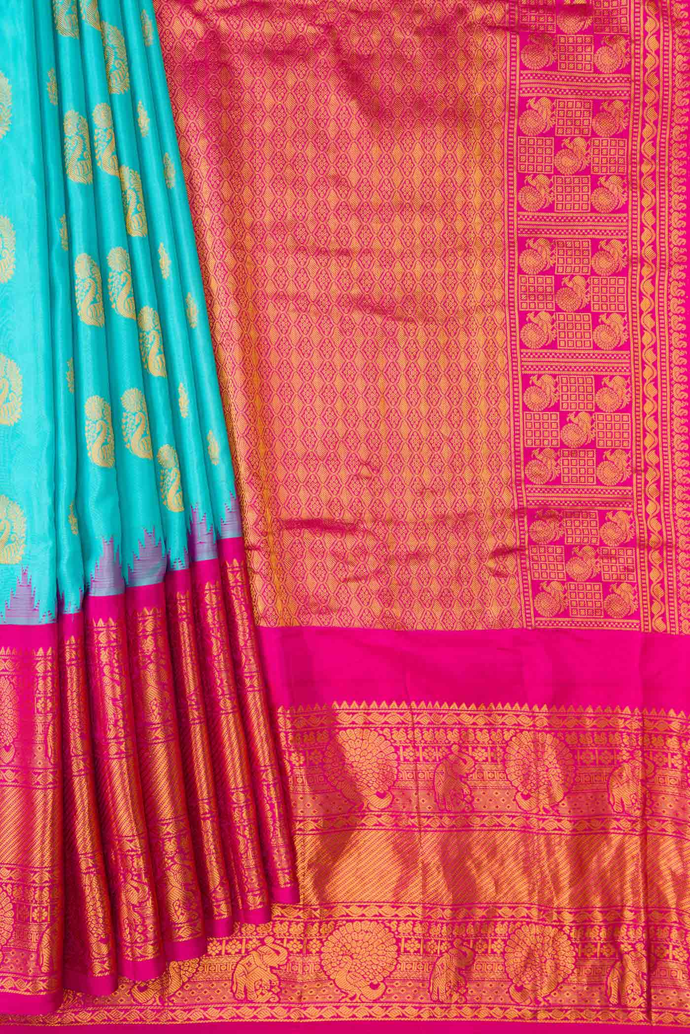 Sky Blue Dual Tone Gadwal Silk Saree - Image 4