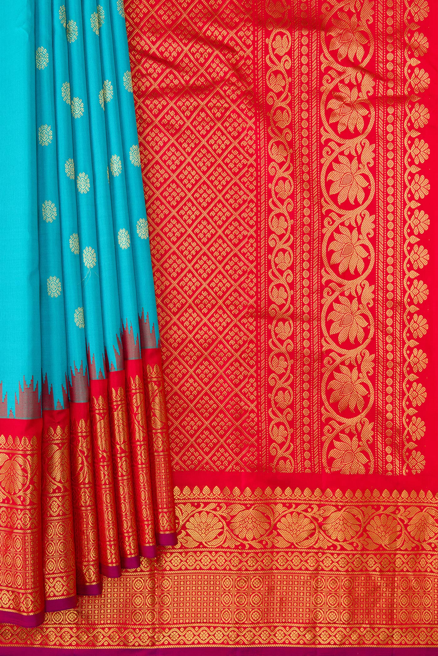 Sky Blue Gadwal Silk Saree - Image 4