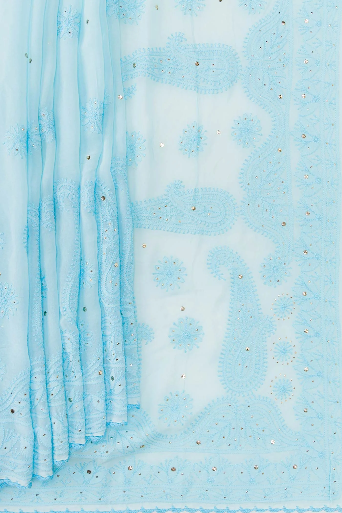 Sky Blue Chikankari Georgette Saree - Image 4