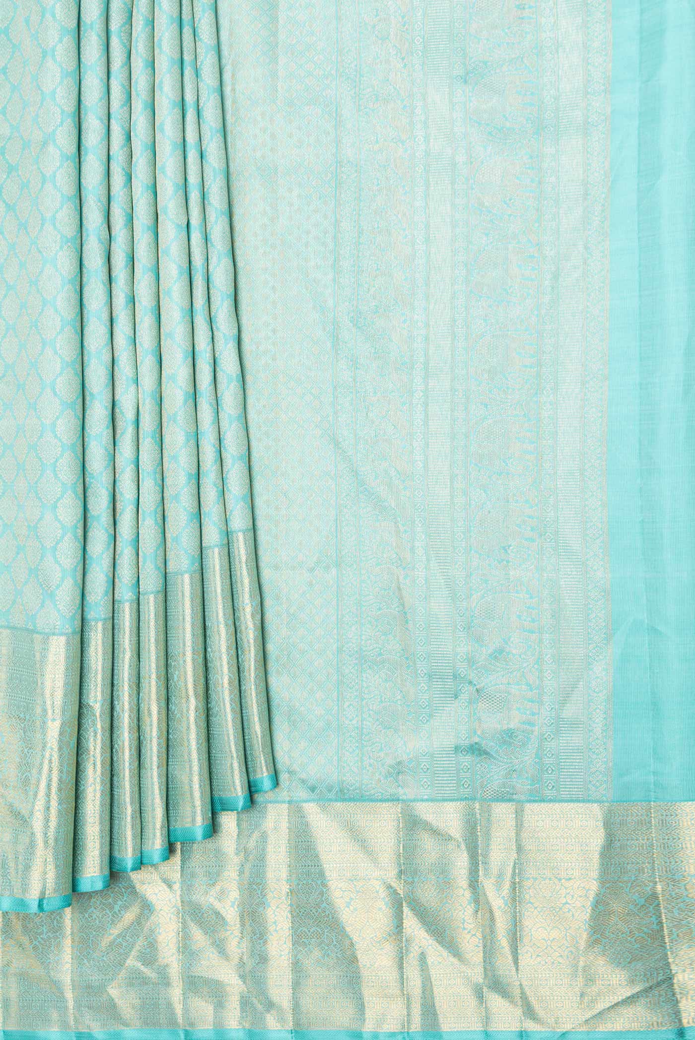 Sky Blue Dual Tone Kanchipuram Saree - Image 4